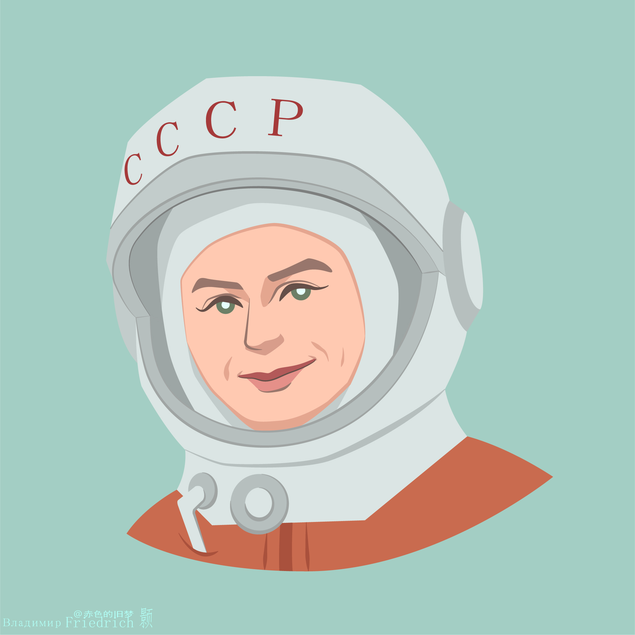 Flatdesign Valentina Tereshkova Astronaut USSR Simple Background Minimalism 2084x2084