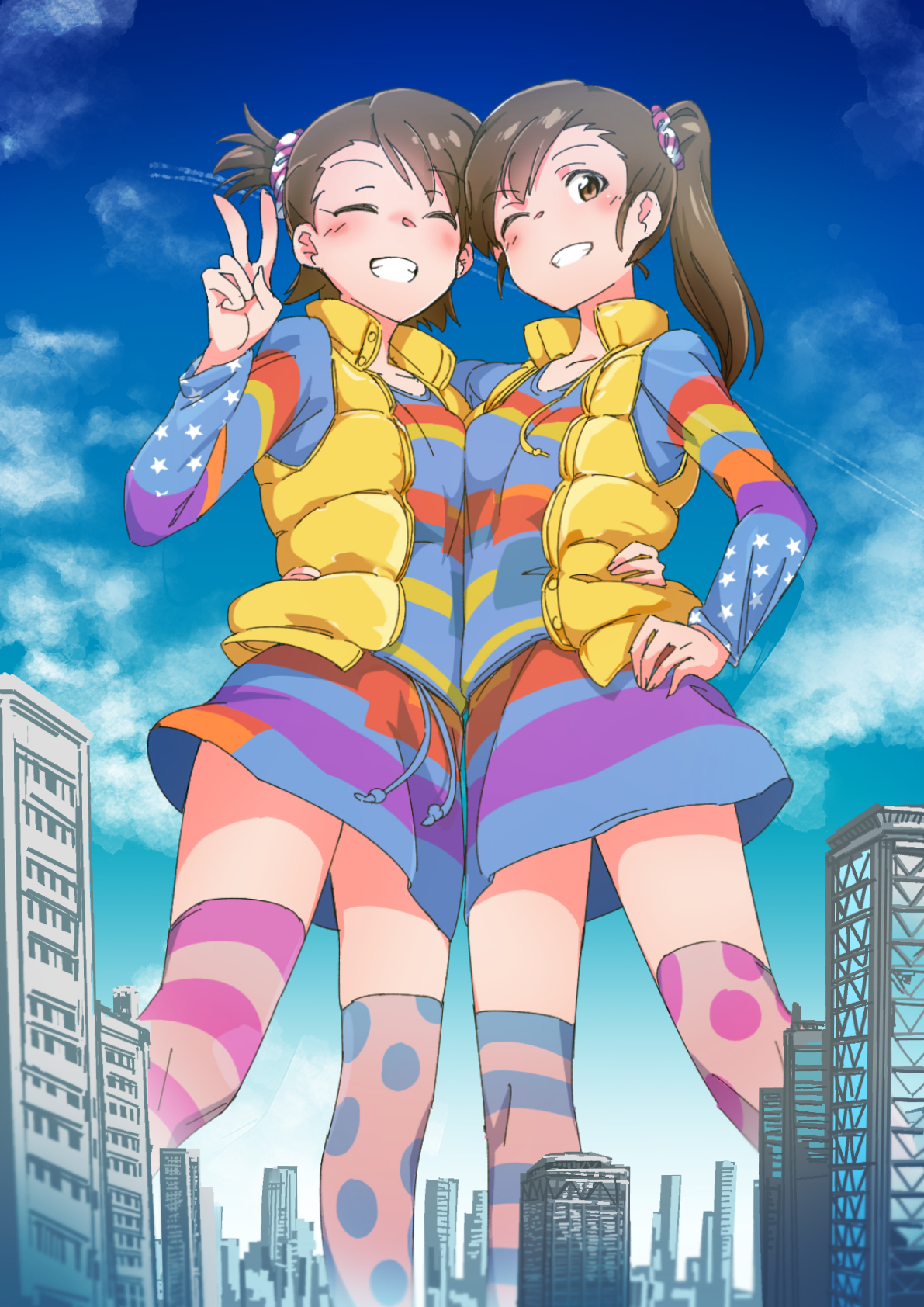 Anime Anime Girls THE IDOLM STER Futami Ami Futami Mami Long Sleeves Brunette Twins Two Women Artwor 1191x1684