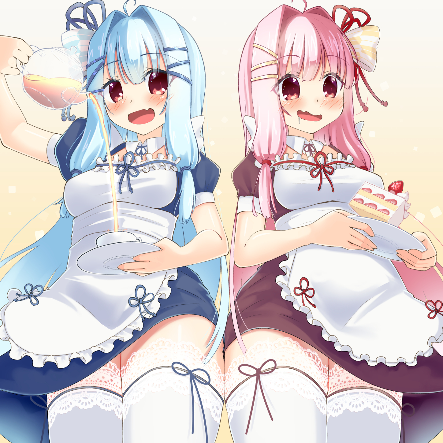Anime Anime Girls Voiceroid Long Hair Pink Hair Blue Hair Twins Kotonoha Akane Kotonoha Aoi Artwork  1448x1448