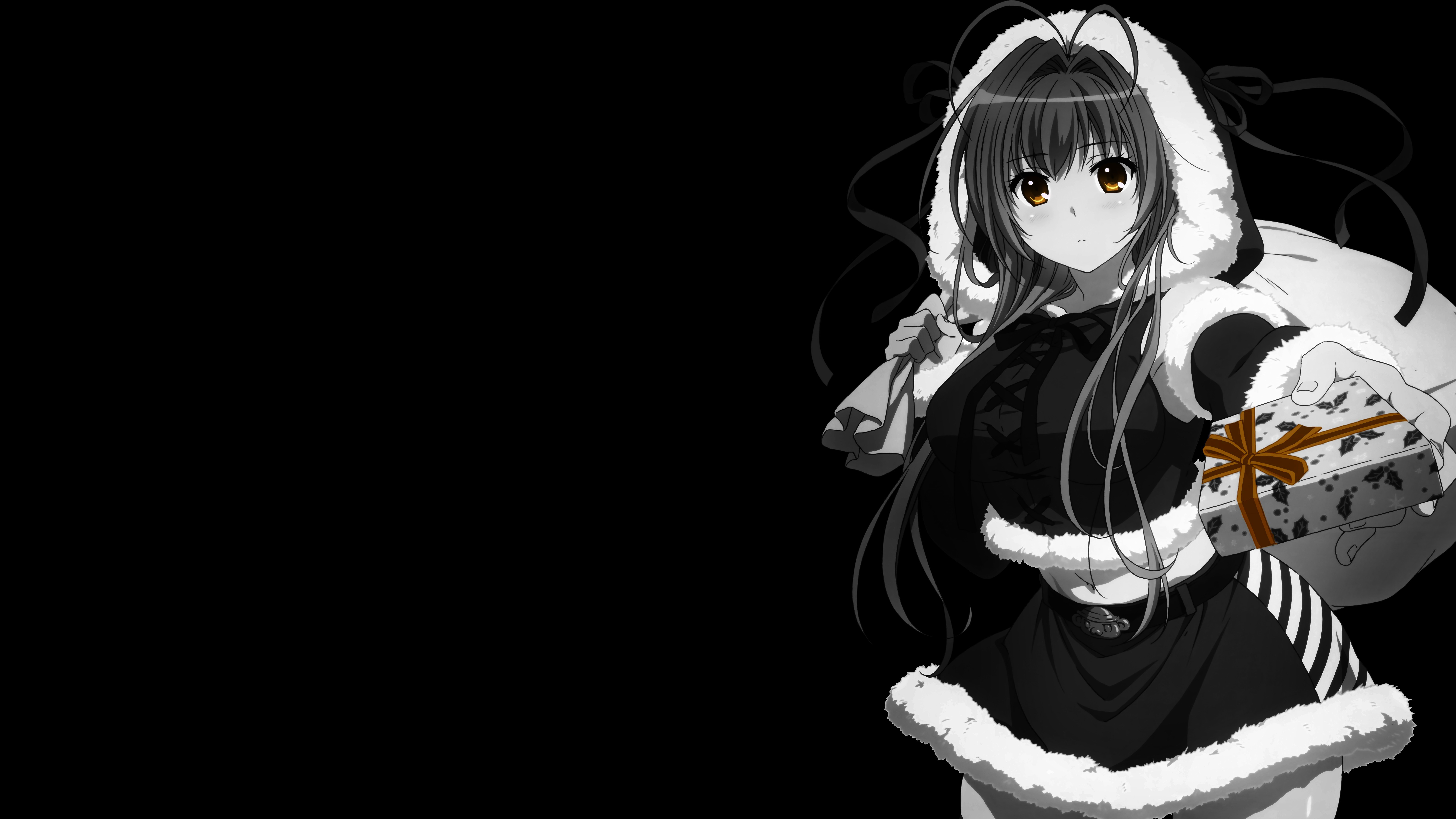 Anime Girls Black Background Dark Background Simple Background Selective Coloring Christmas Clothes  7680x4320