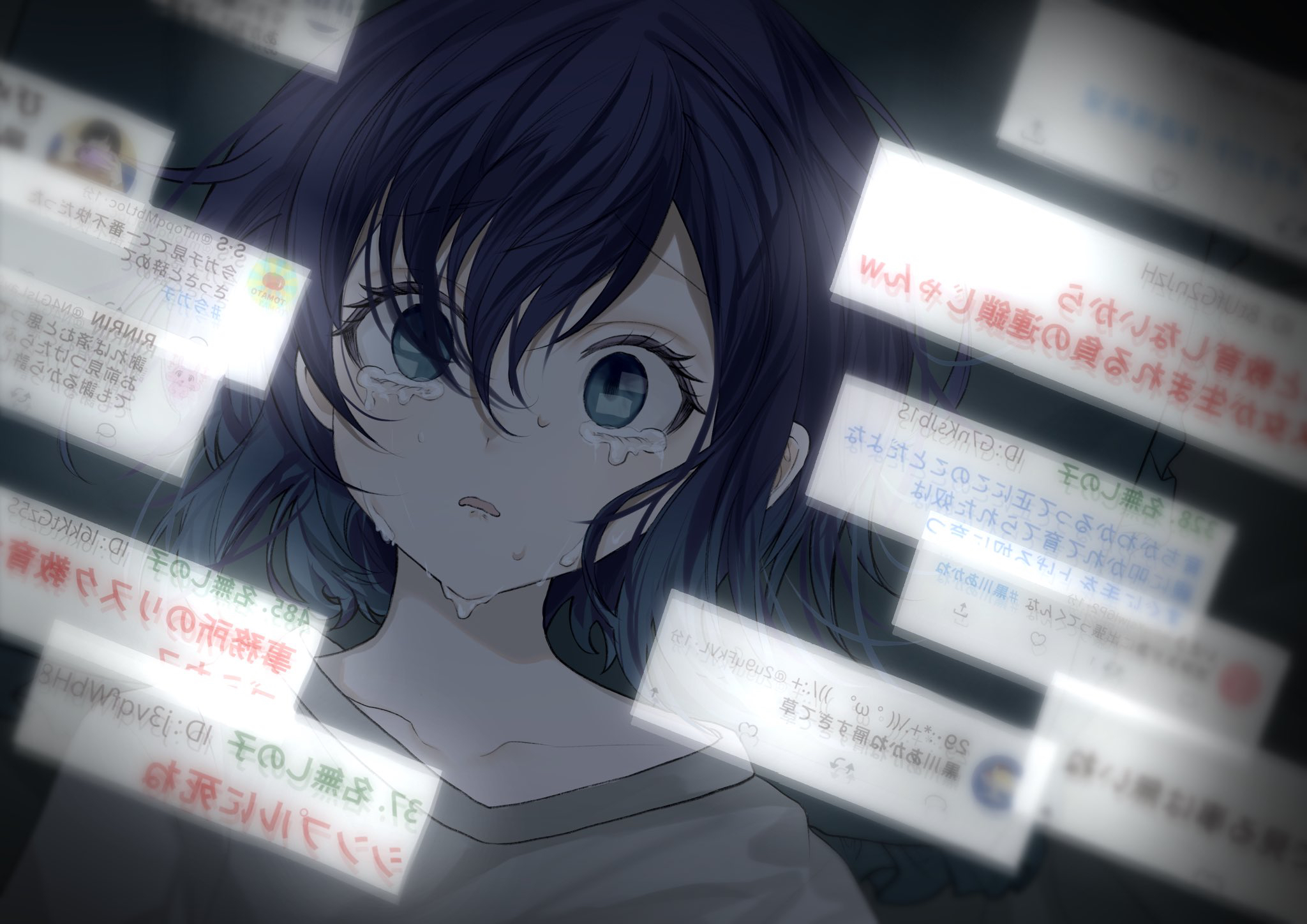 Anime Anime Girls Oshi No Ko Kurokawa Akane Japanese Tears Crying Short Hair Looking At Viewer Gradi 2048x1448