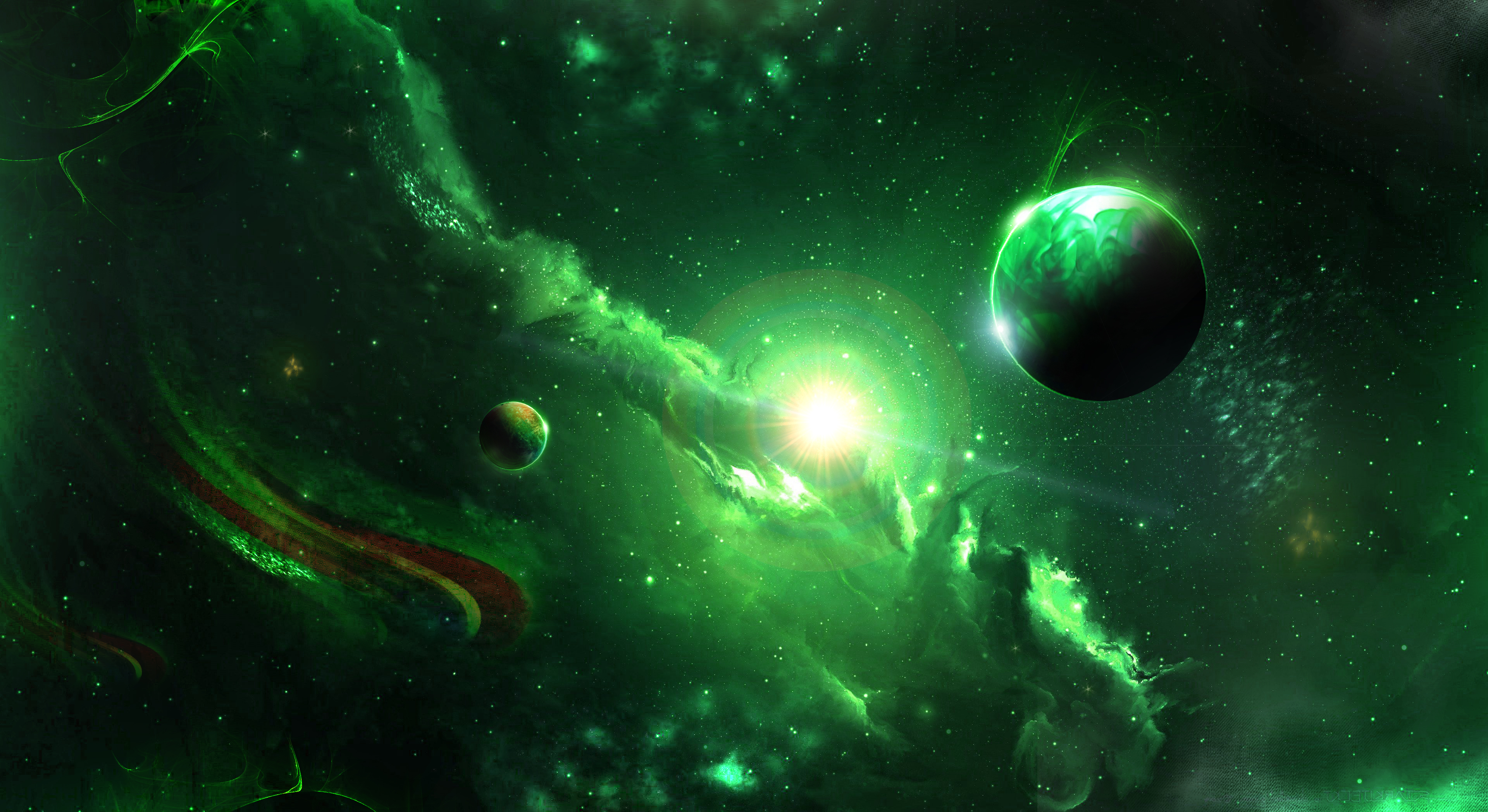 Space Planet Green 3840x2096