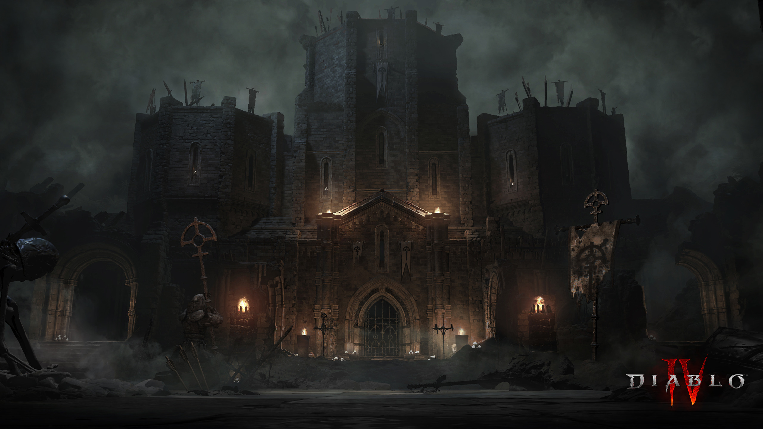 Diablo Diablo IV Video Games Castle Video Game Art Clouds Sky Stairs 2560x1440