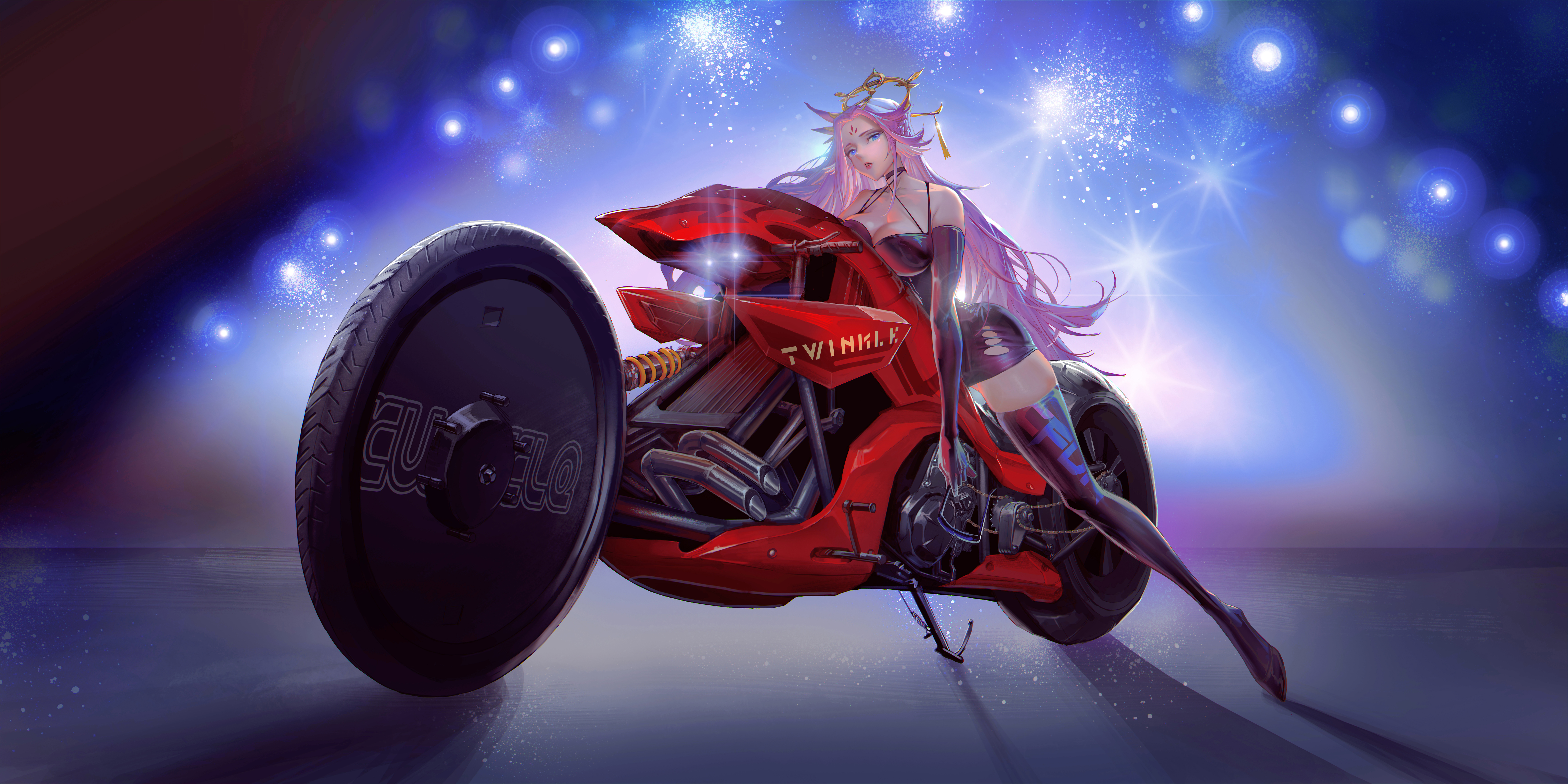 Lexica - Man on a futuristic motorcycle in anime akira style in a cyberpunk  city, motorcycle with three headlights, retro anime