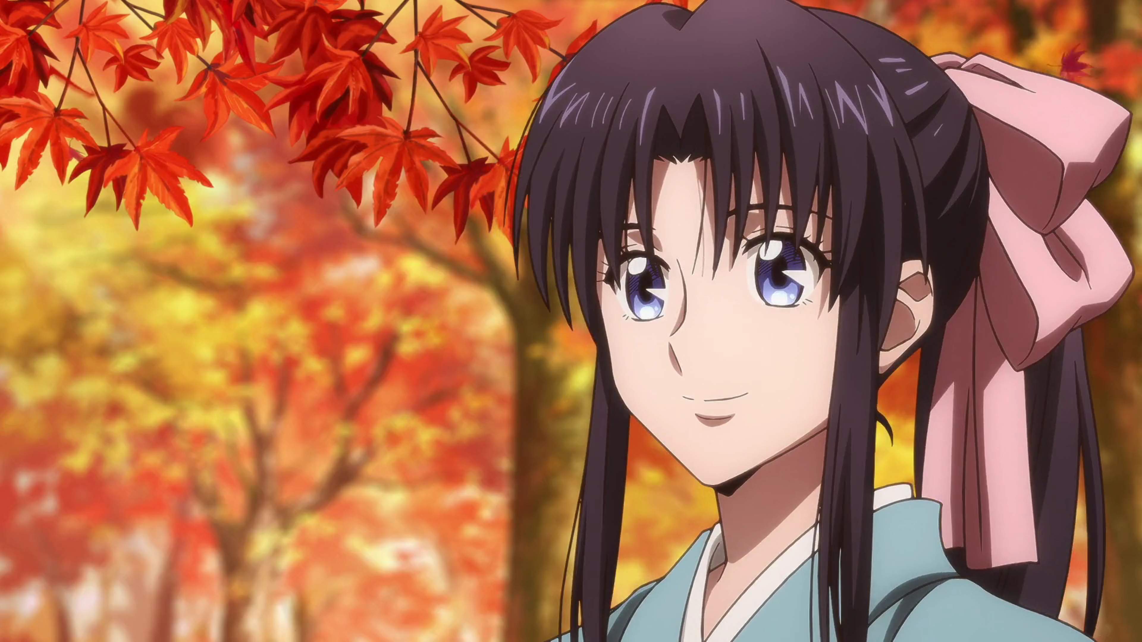 Rurouni Kenshin Samurai Samurai X Ribbon Kamiya Kaoru Anime Girls Anime Screenshot Smiling Leaves Tr 3840x2160