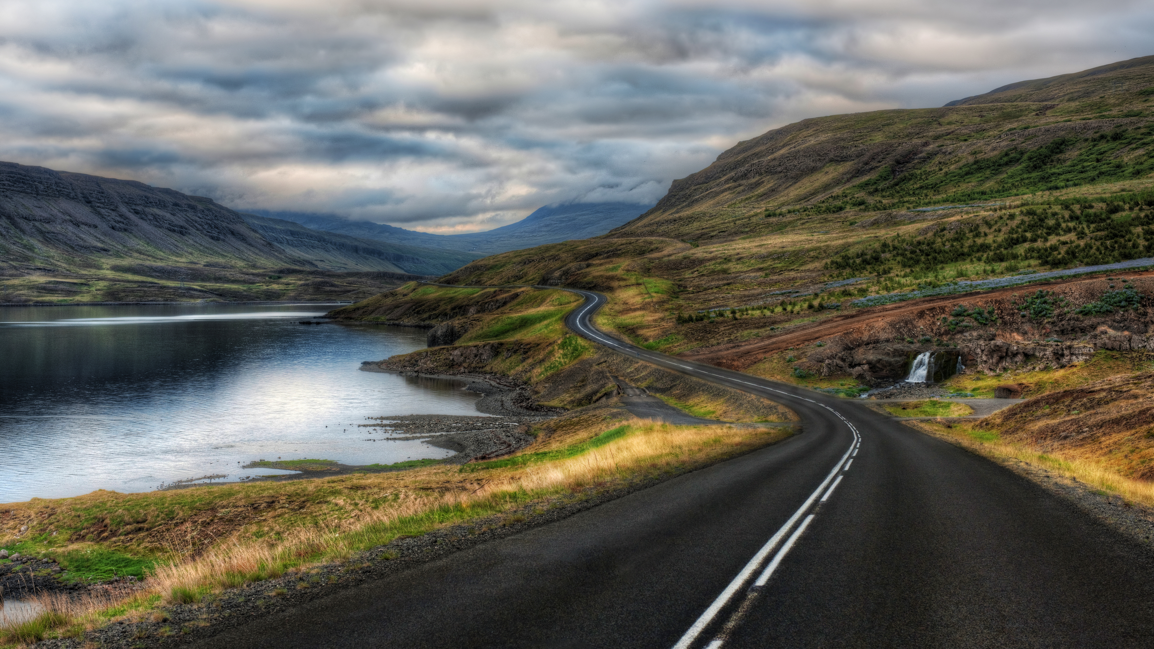 Landscape Iceland Trey Ratcliff Photography Nature Road Mountains Water Hills Grass Clouds 3840x2160