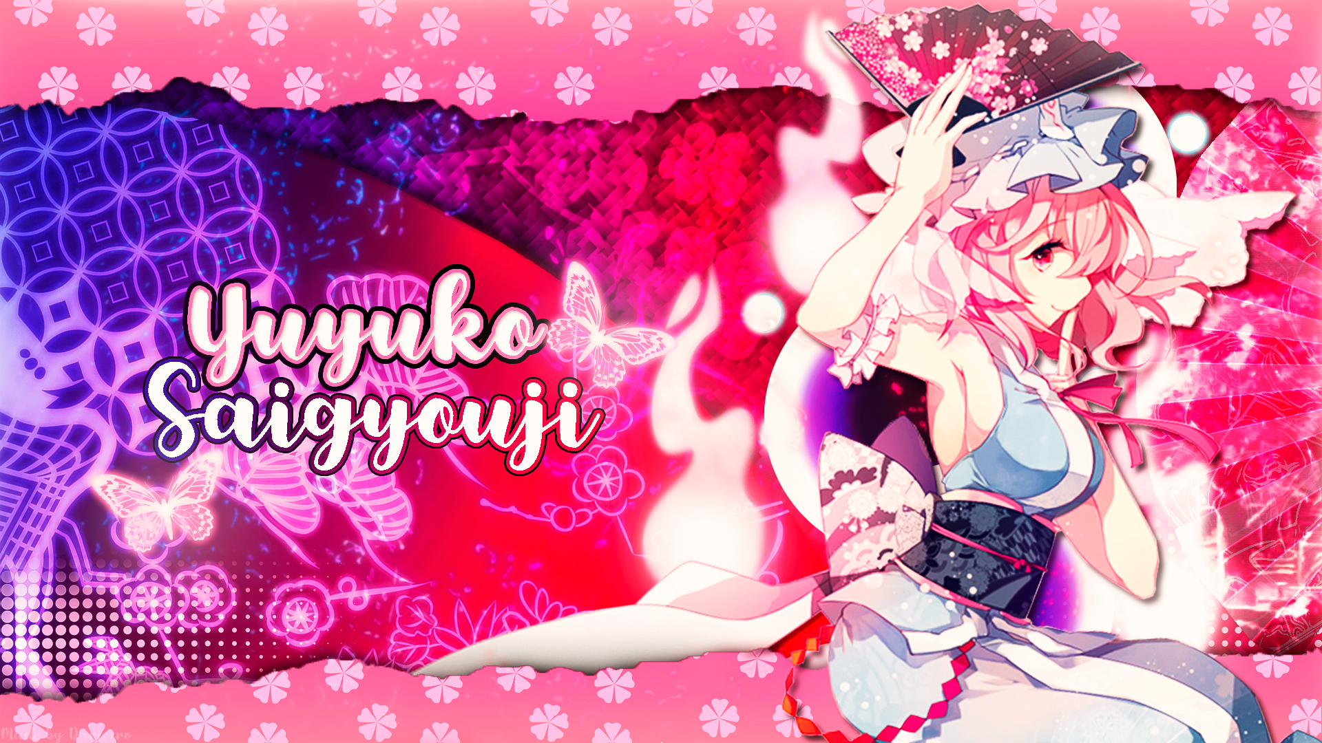 Saigyouji Yuyuko Touhou Butterfly Shapes Kimono Cherry Blossom Pink Hair Anime Girls 1920x1080