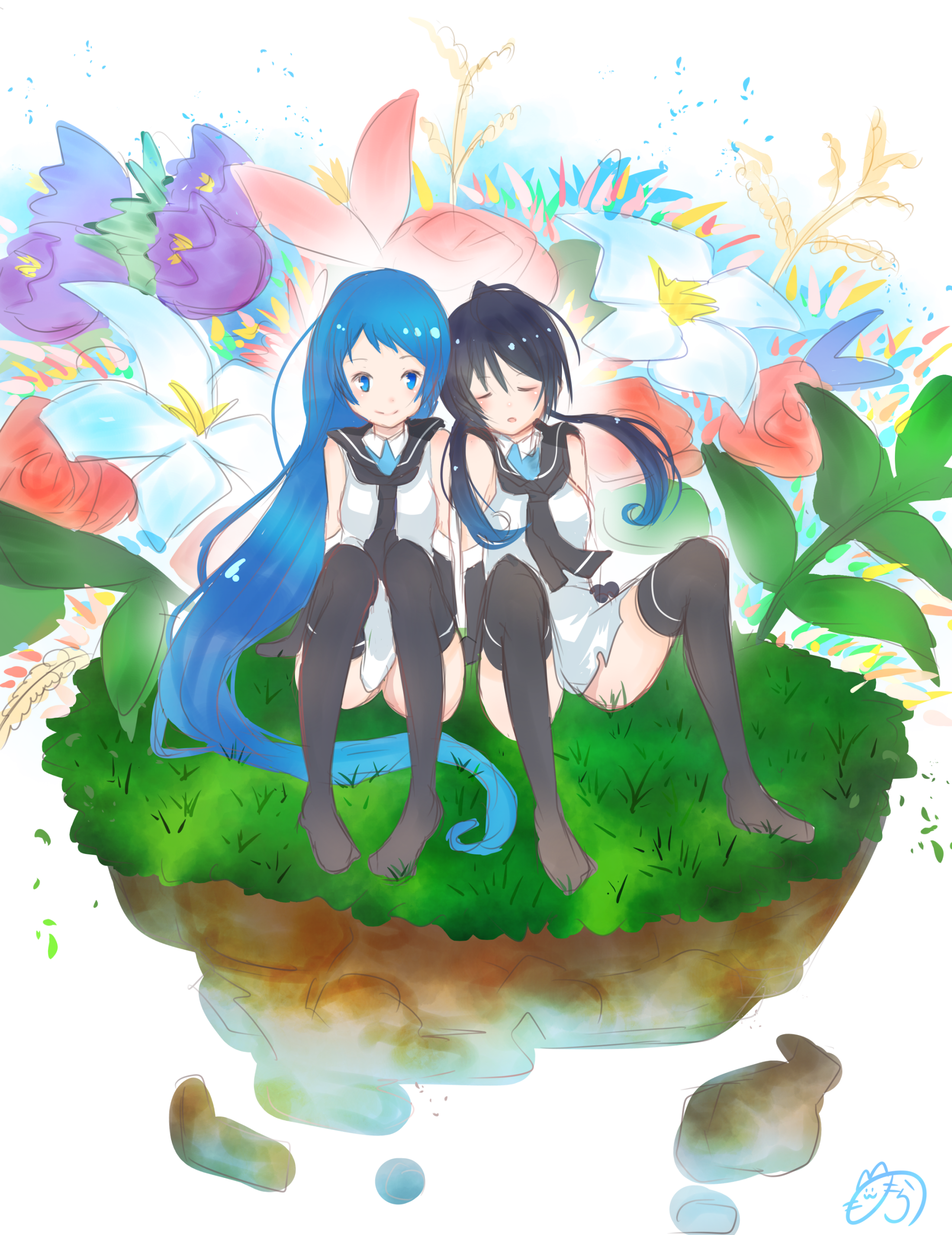 Anime Anime Girls Kantai Collection Samidare KanColle Suzukaze KanColle Long Hair Blue Hair Artwork  2200x2855