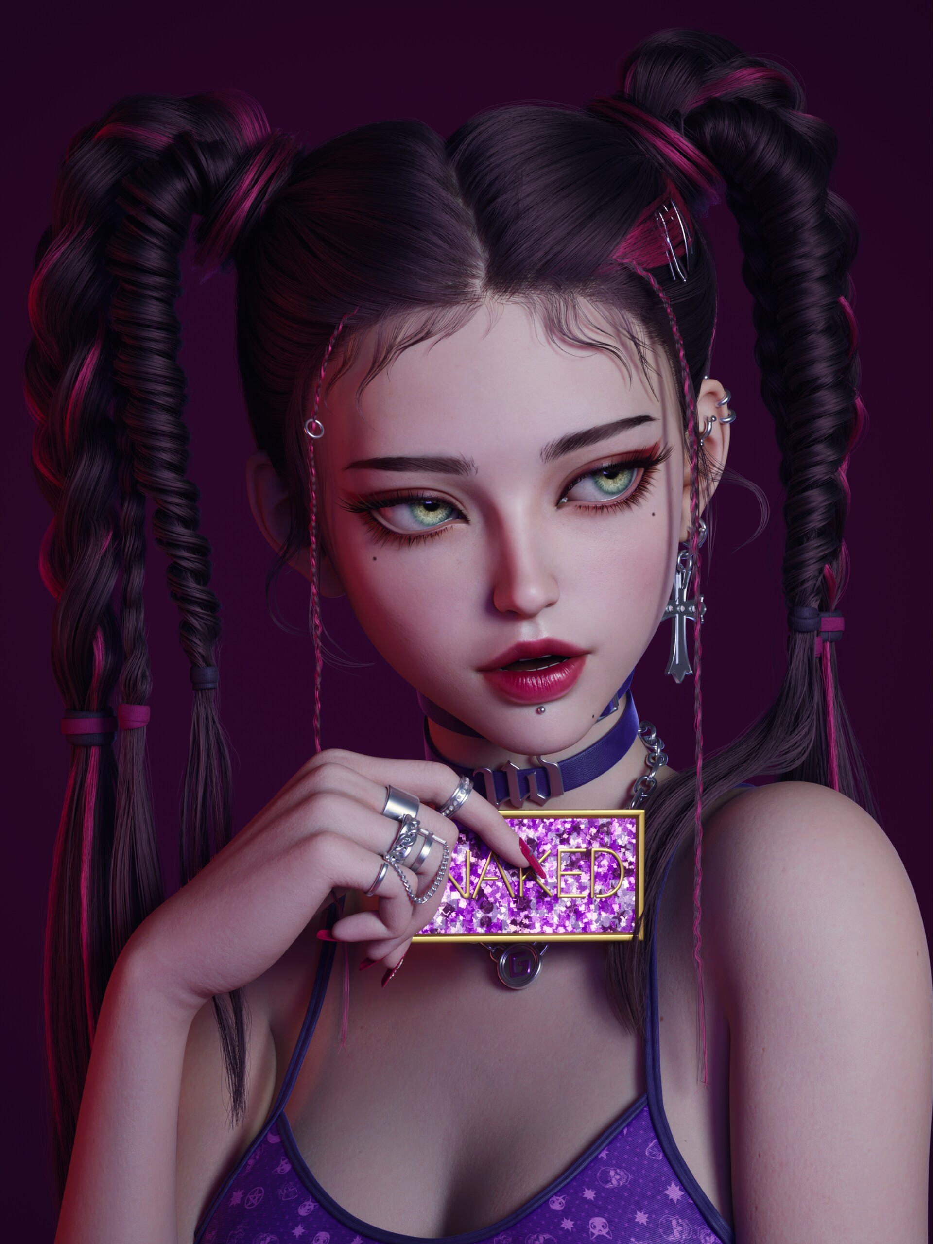 Hong Wei CGi Women Twintails Portrait Purple Portrait Display Digital Art Simple Background 1920x2560