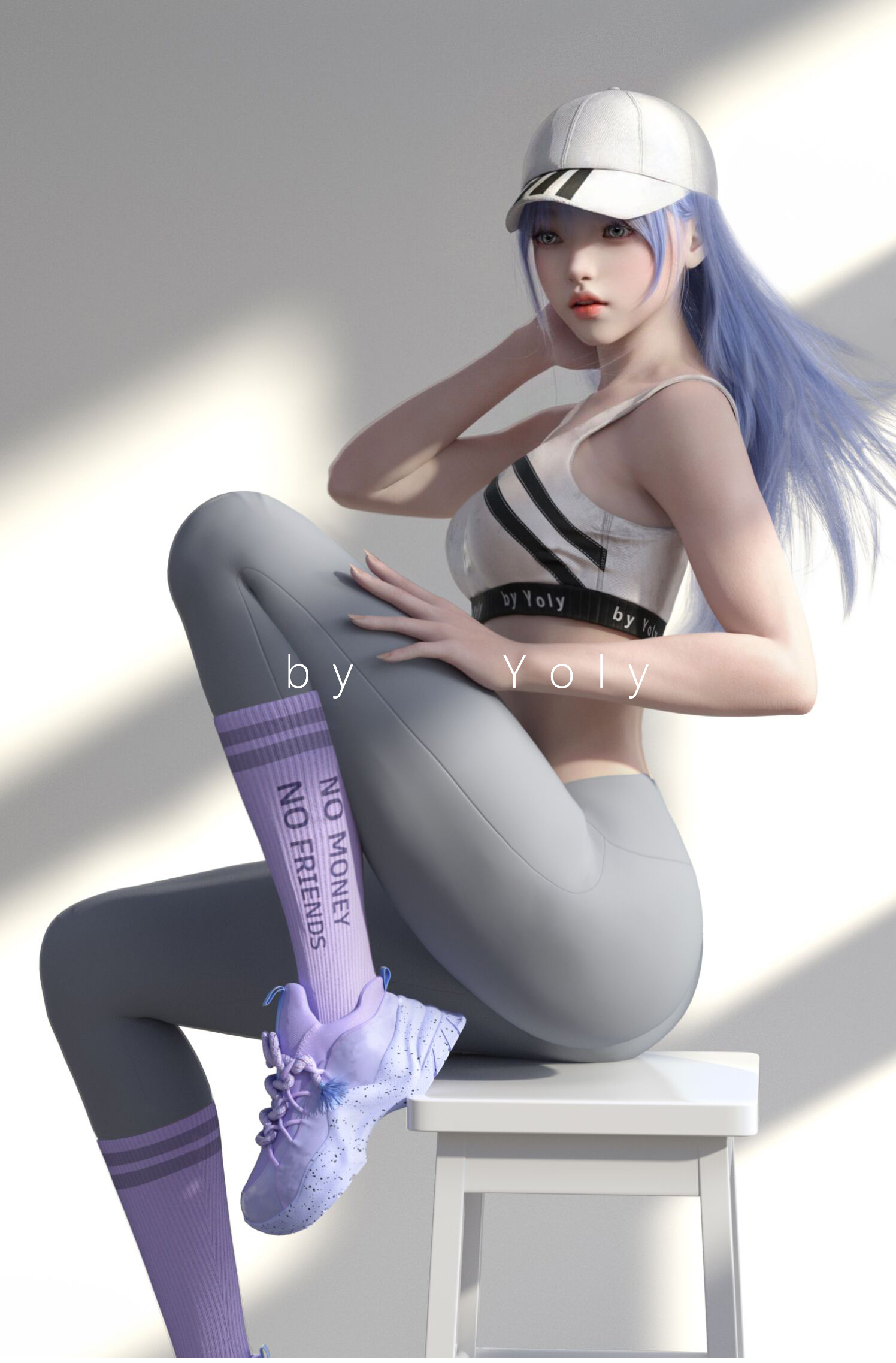 Yoly Yoga Legs Asian Women DAZ CGi Digital Art Artwork Vertical Hat 1496x2275