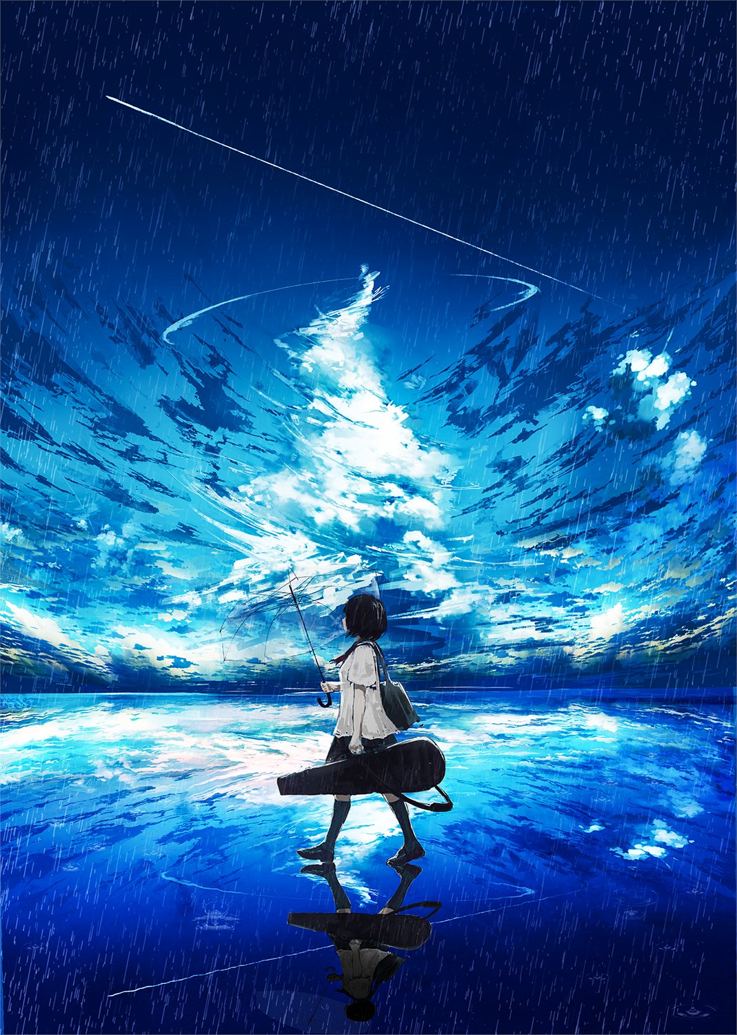 Anime Chocoshi Reflection Anime Girls Schoolgirl School Uniform Portrait Display Clouds Sky Water Um 1069x1500