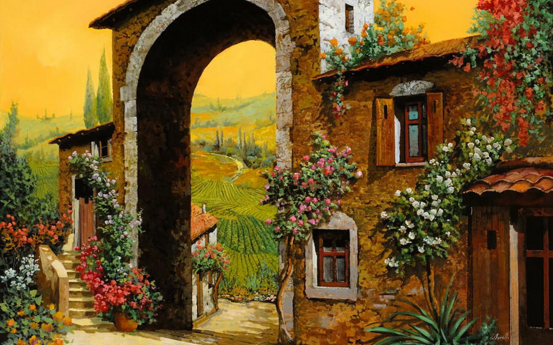 Italy Tuscany House Arch Flower 1920x1200