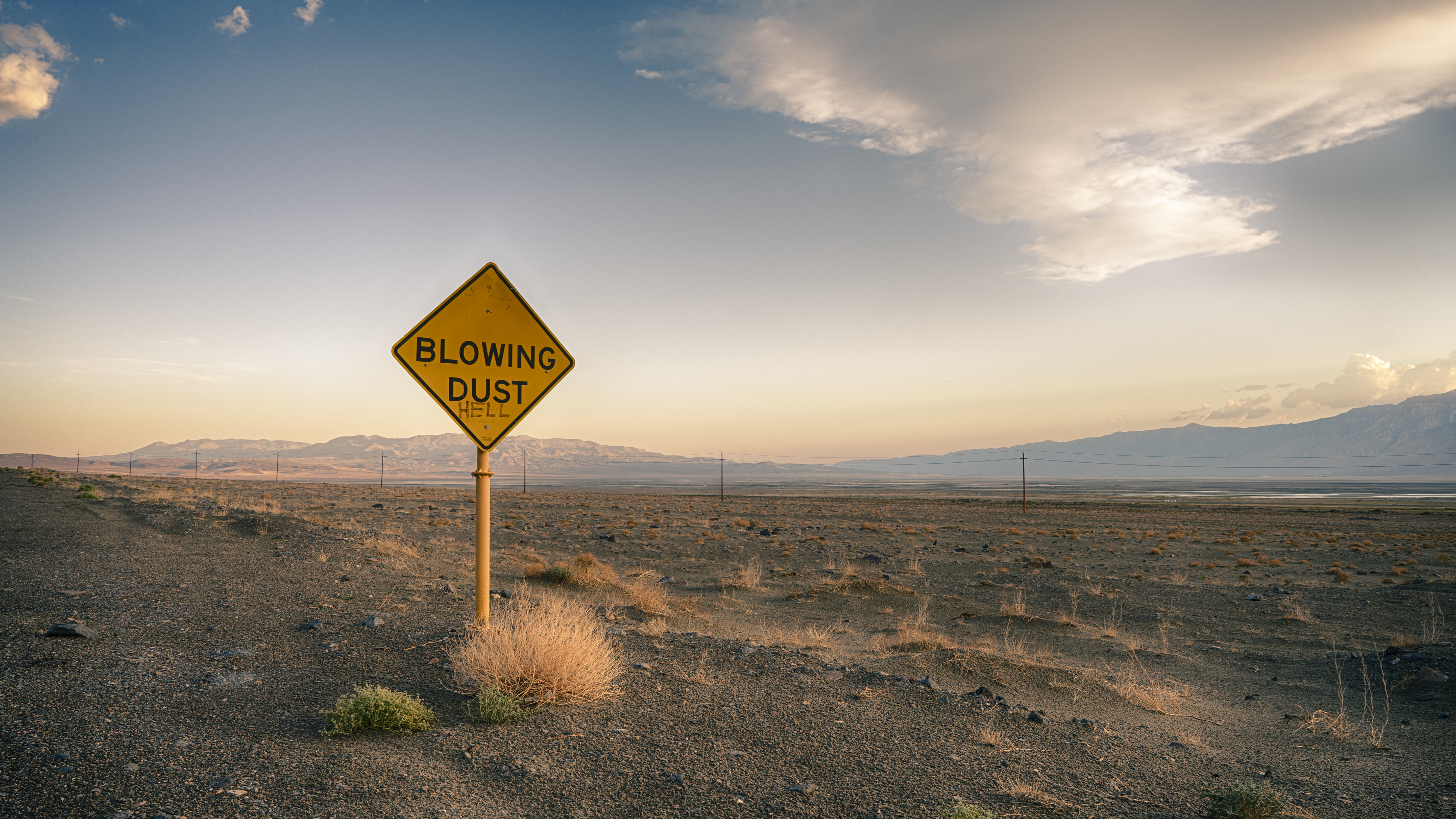 Owens Lake Owens Valley Sierra Nevada California Dry Lake Road Sign Photography Clouds Dust Sky Sign 5764x3243