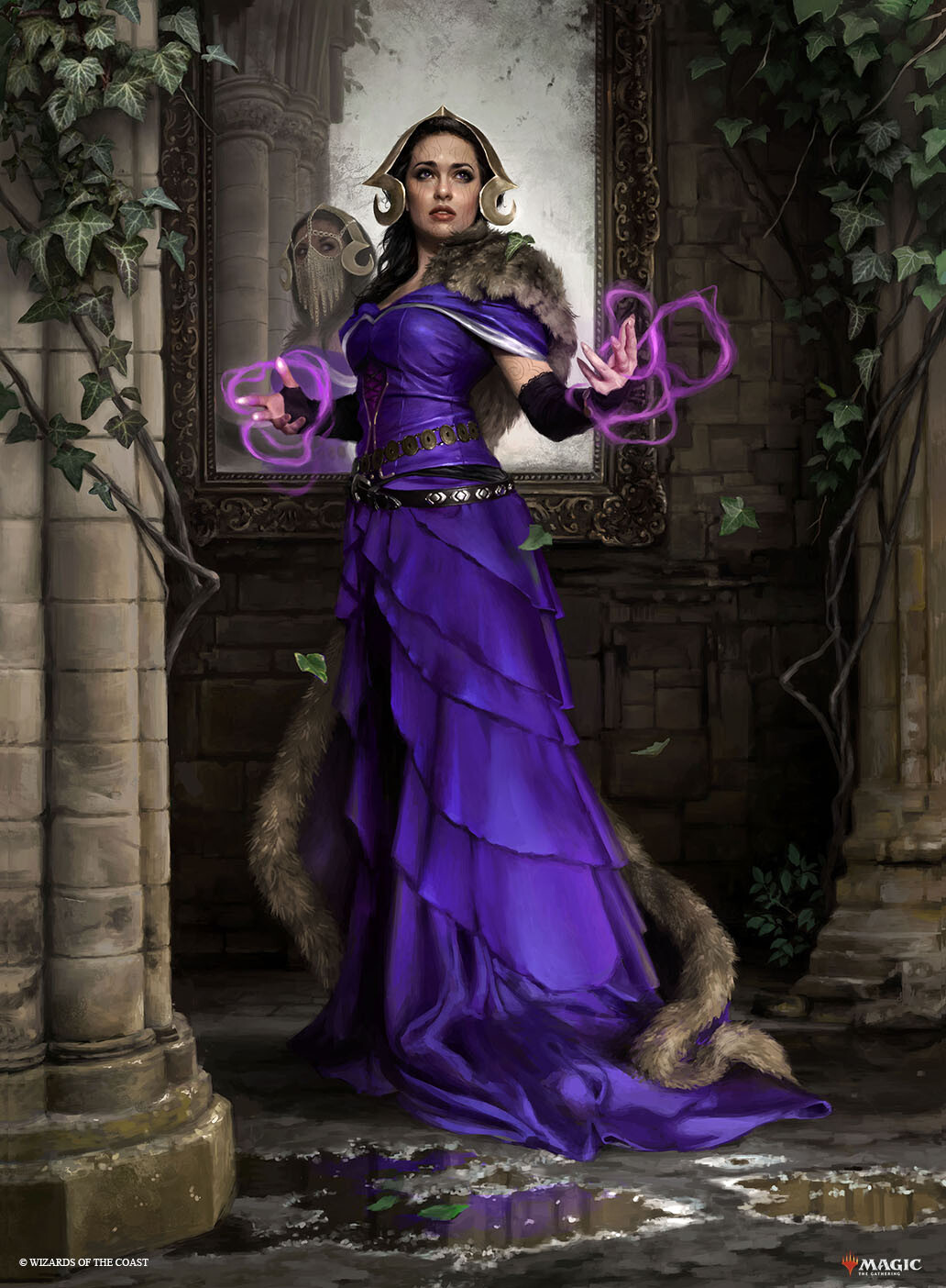 Artwork Women Fantasy Art Fantasy Girl Magic Purple Dress Dress Purple Clothing Watermarked Wizards  1032x1404
