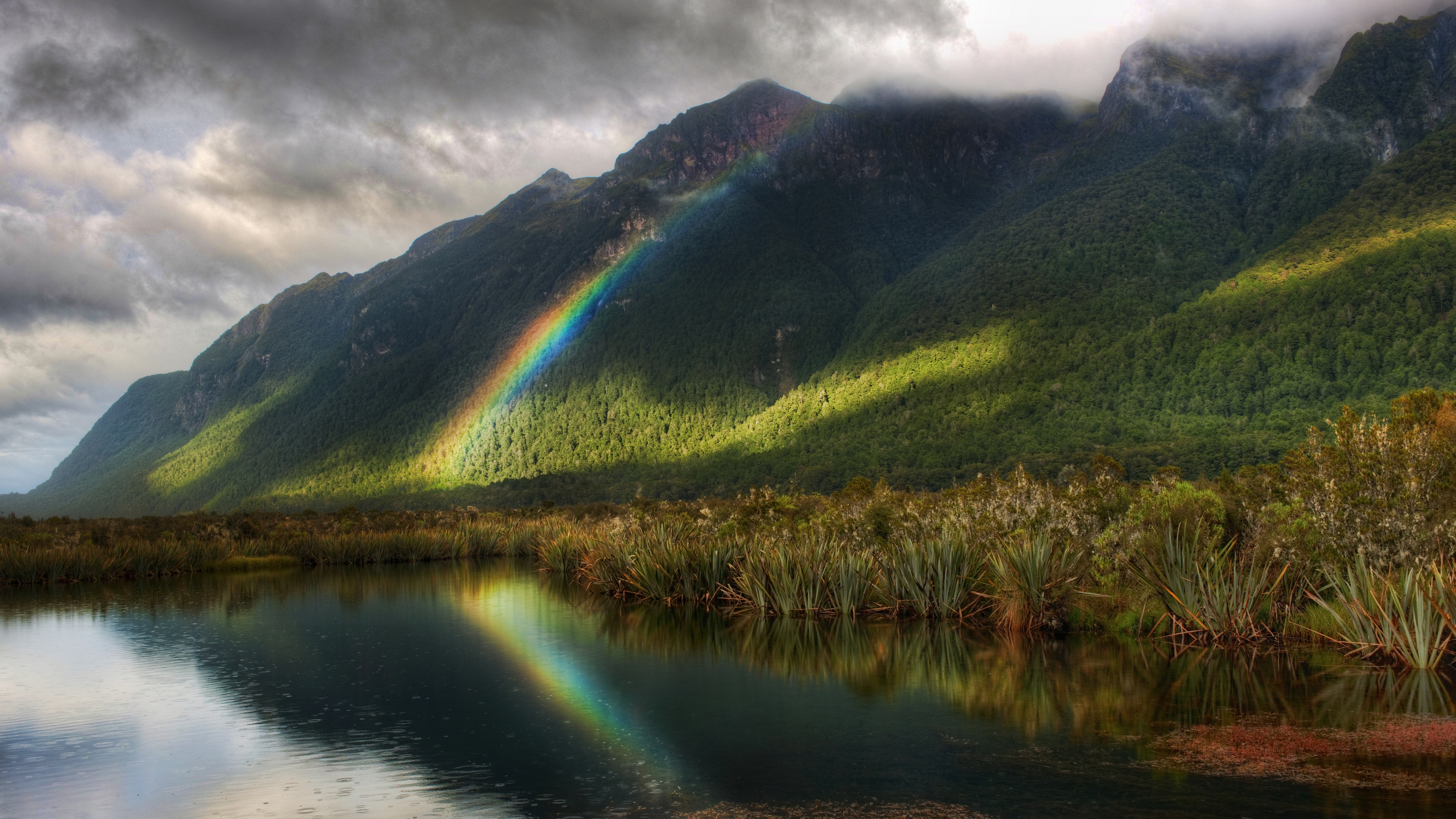 Trey Ratcliff Photography Landscape New Zealand Nature Water Rainbows Mountains Clouds Sky Reflectio 3840x2160