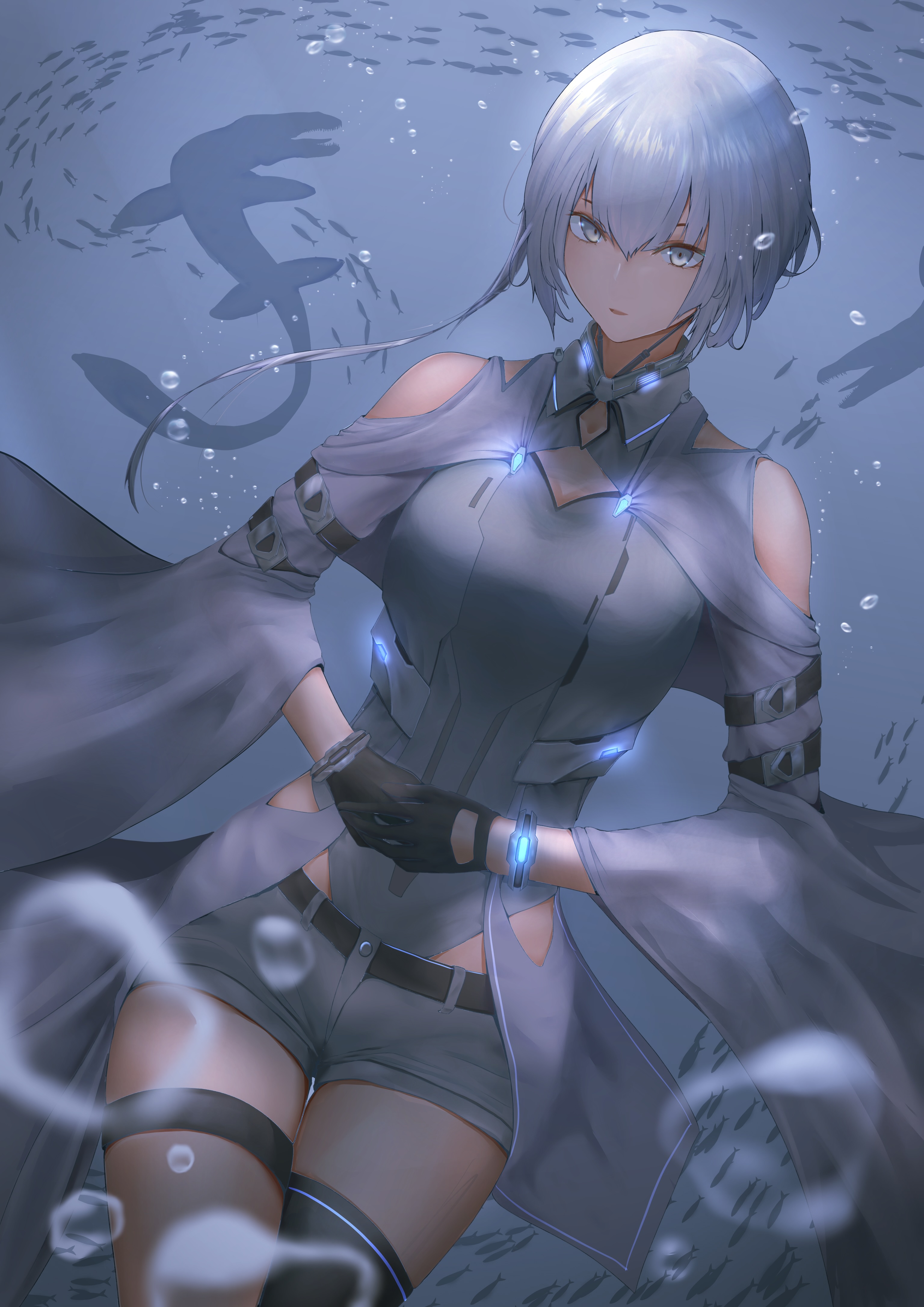 Allwifeman Original Characters Silver Hair Fish Water Bubbles 3072x4344