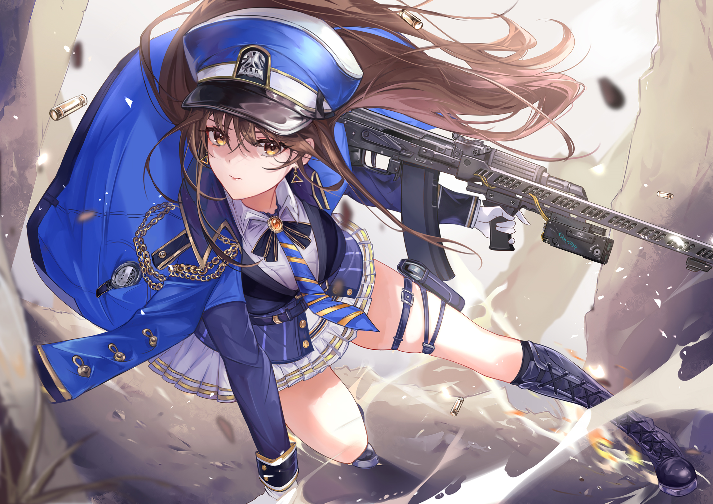 Anime Girls Gun Hat Tie Ammunition Brunette Brown Eyes 2300x1626