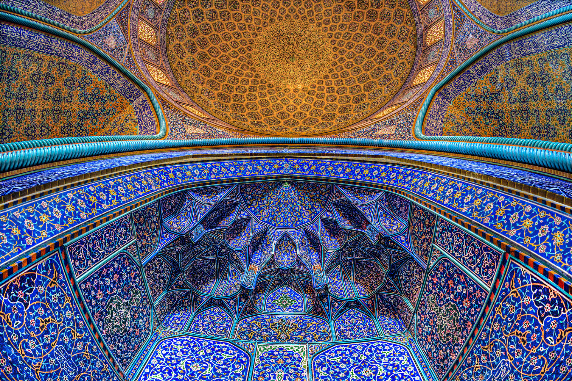 Iran Isfahan Sheikh Lotfollah Mosque Architecture Bottom View Pattern Mosque Colorful Mosaic Ornamen 1920x1281