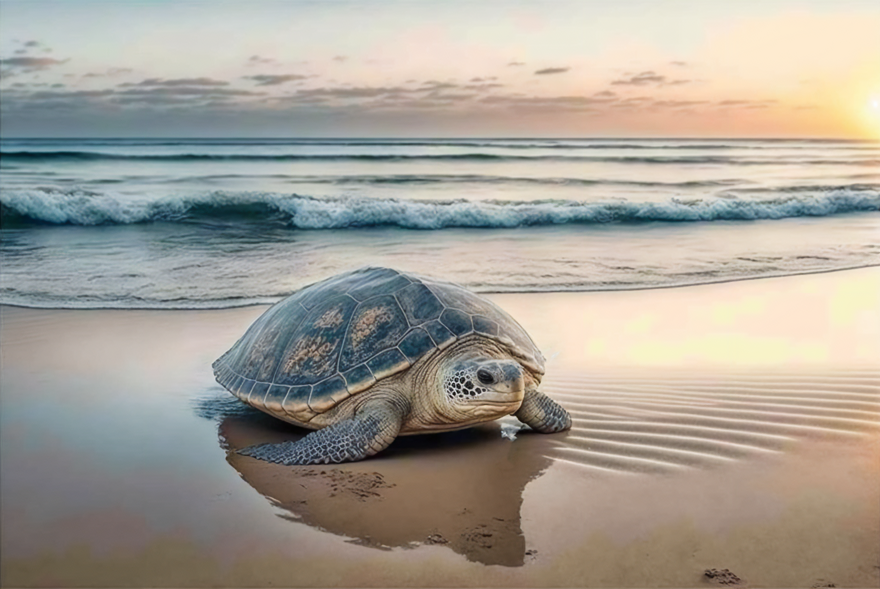 Ai Art Turtle Beach Sea Nature Animals Water Sand Sunset Glow Waves 3060x2048