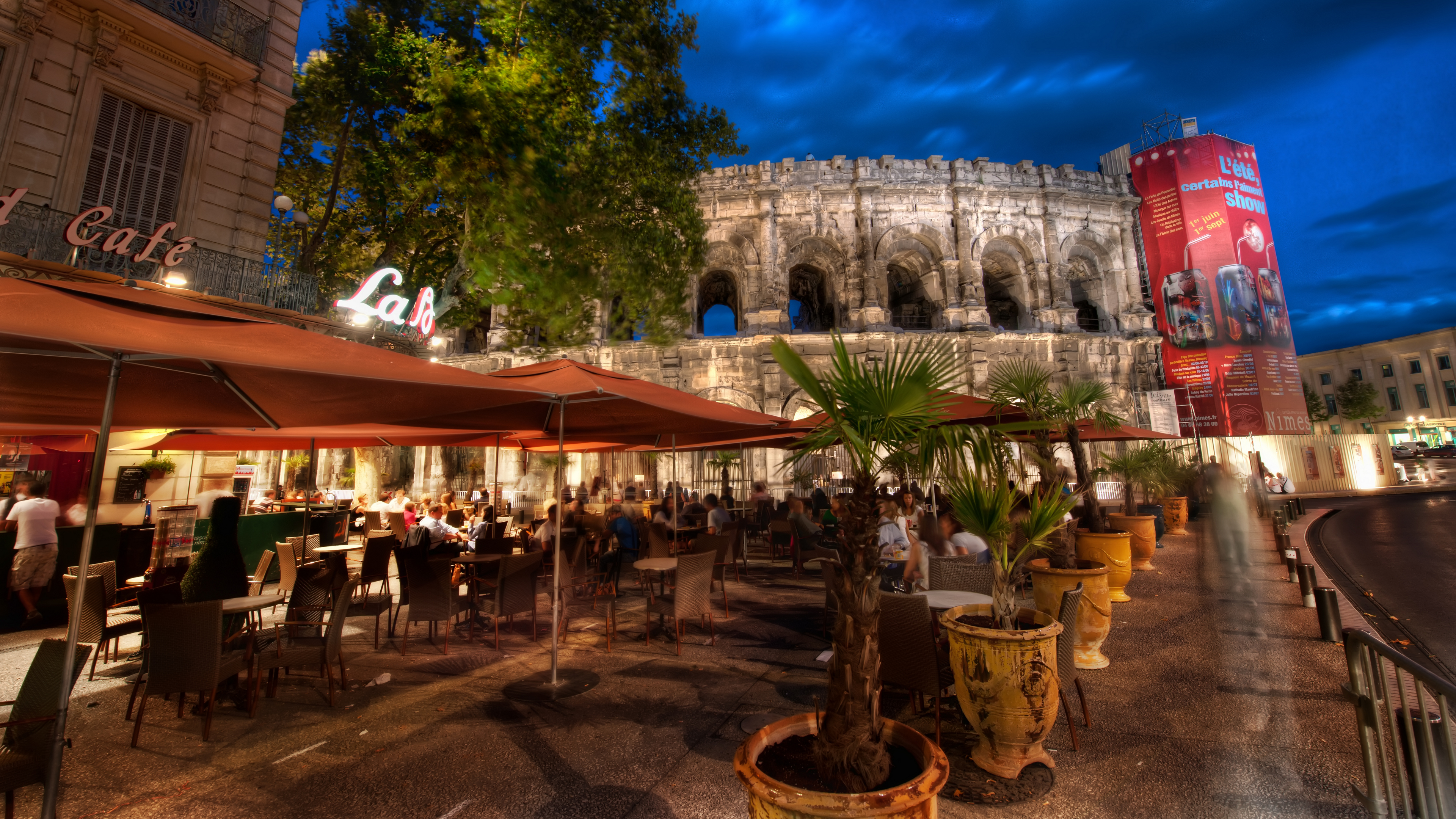 Trey Ratcliff Photography 4K France People Restaurant Colosseum Night Cafe Nimes City 3840x2160