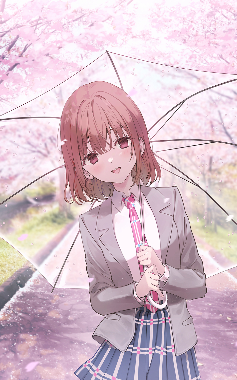 Rangu Anime Girls Pink Hair Portrait Display Umbrella Looking At Viewer Schoolgirl School Uniform Pe 936x1500