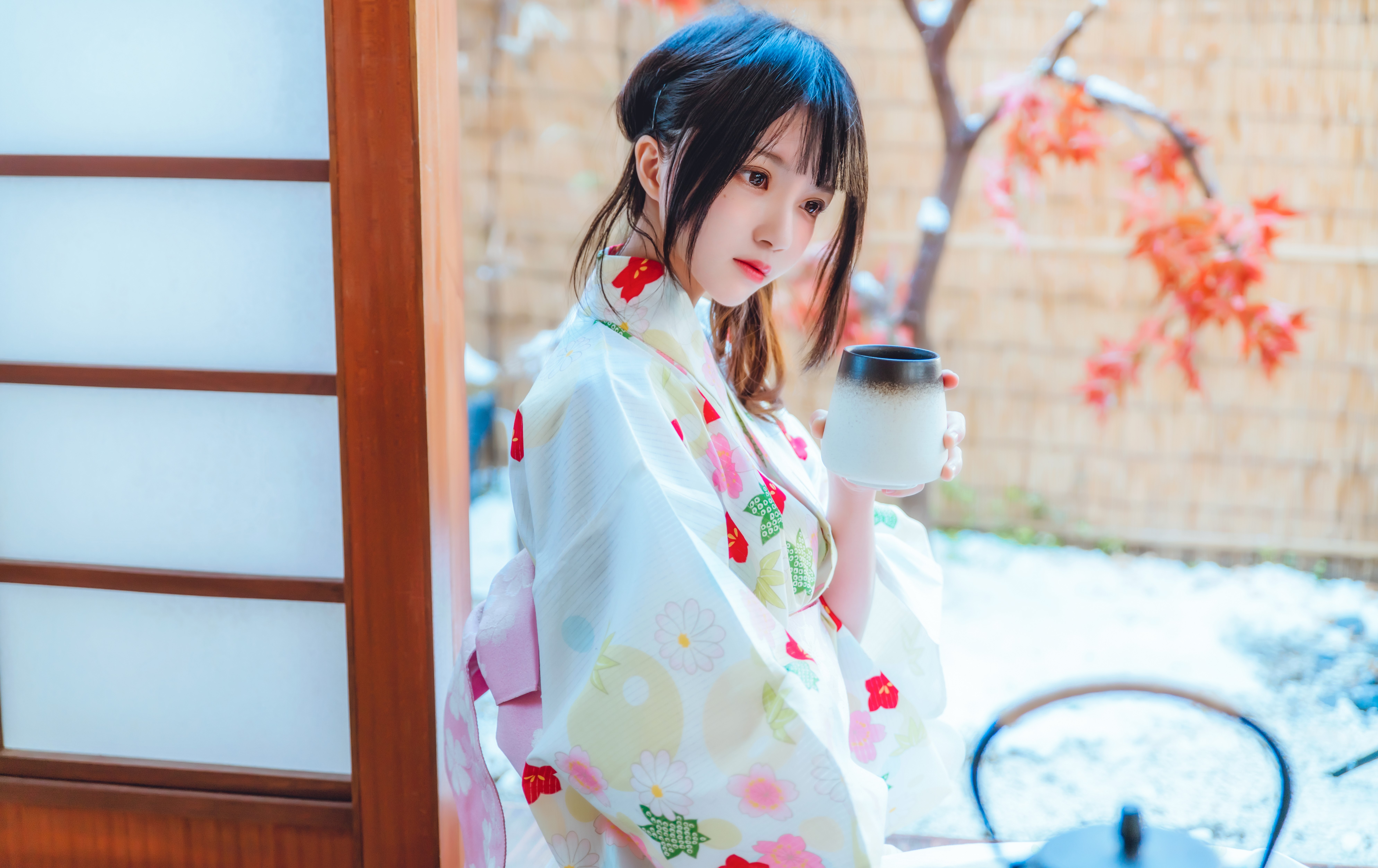 Black Hair Kimono Lips Asian Women 7952x5009