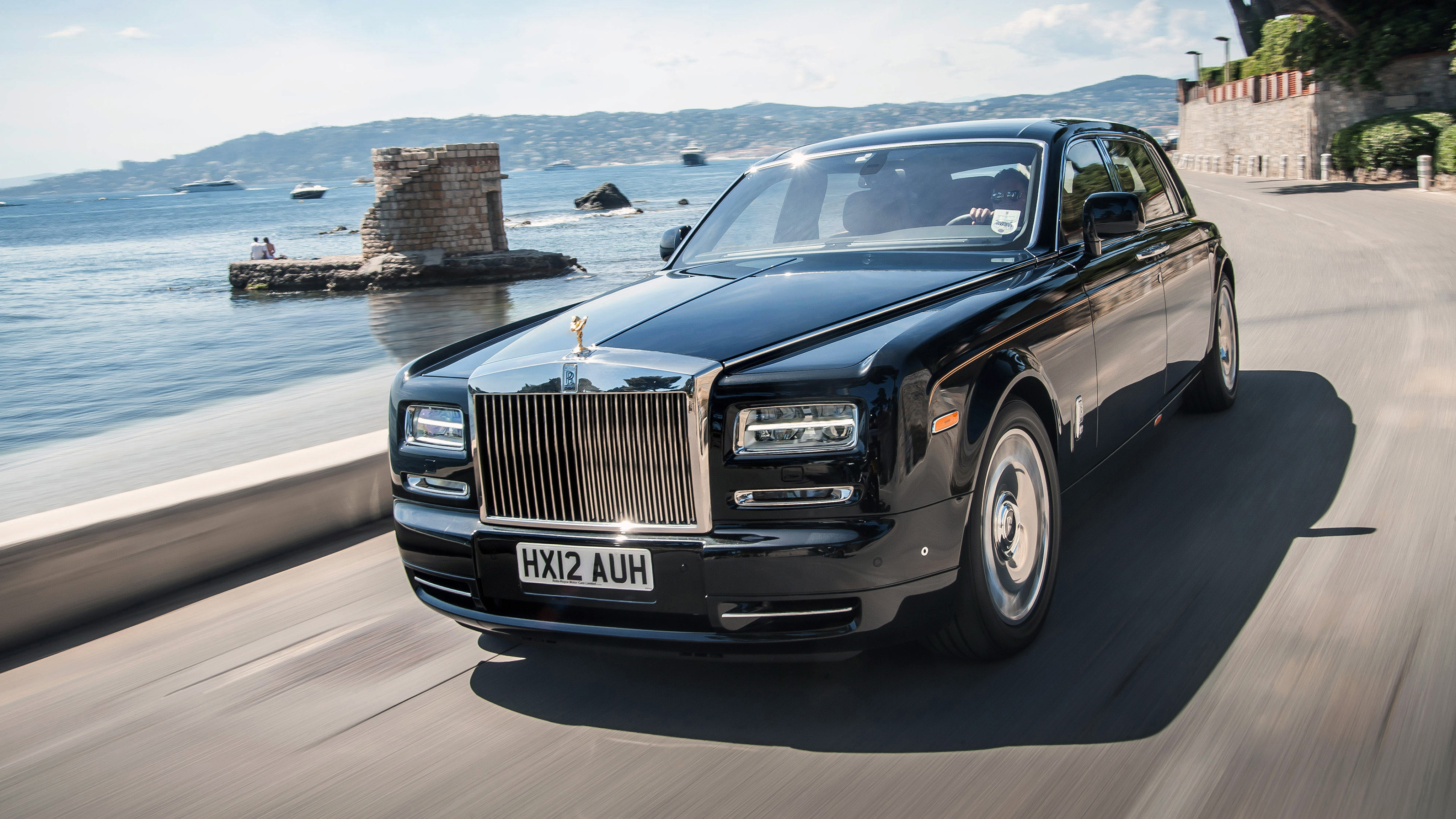 Car Rolls Royce Luxury Cars British Cars Frontal View Licence Plates Water Road Sunlight Vehicle Dri 4096x2304