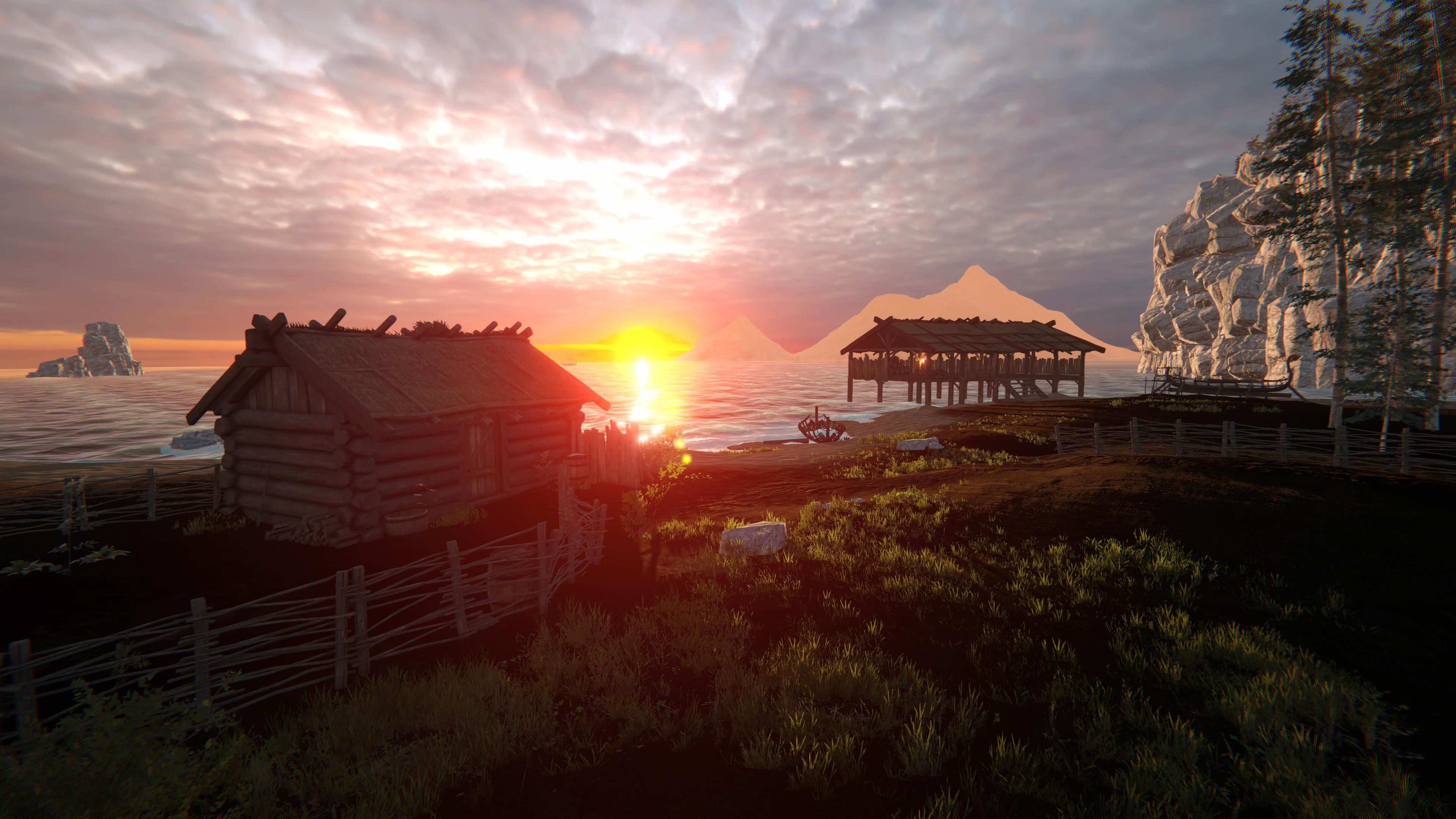 CGi Digital Art Unity Beach Water Fisherman Cabin Seashore Nature Landscape Relaxing Sunset Sunset G 3840x2160