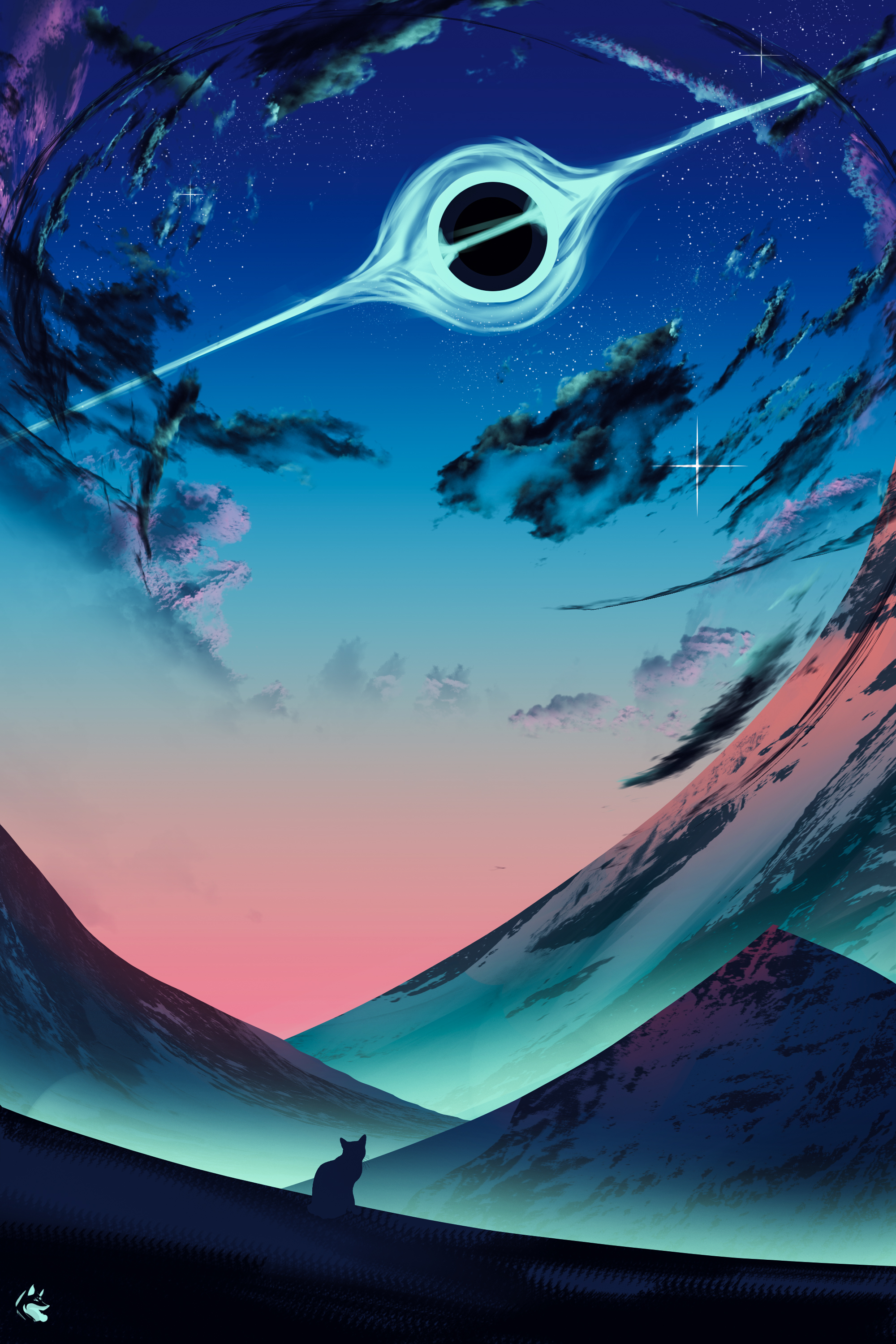 Marci Lustra Black Holes Event Horizon Science Fiction Cats Mountains Clouds Vertical 2000x3000