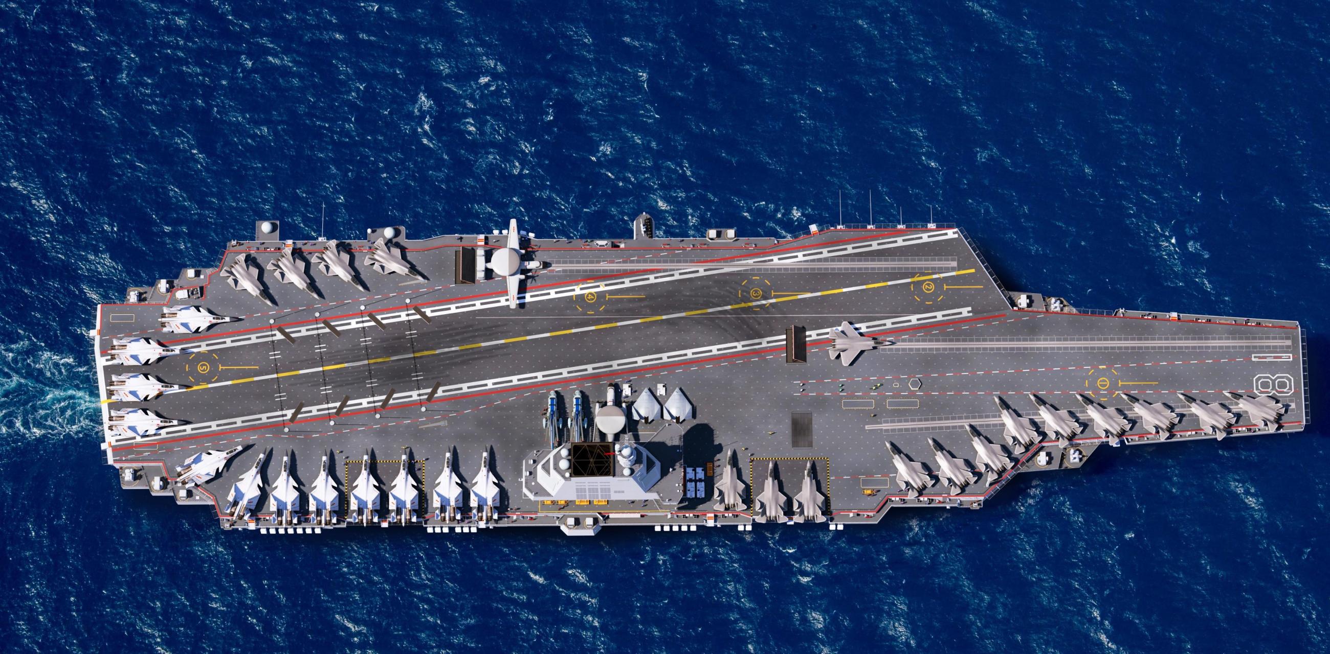 Peoples Liberation Army Navy Type 003 Aircraft Carrier Military Military Aircraft Top View Military  2600x1280