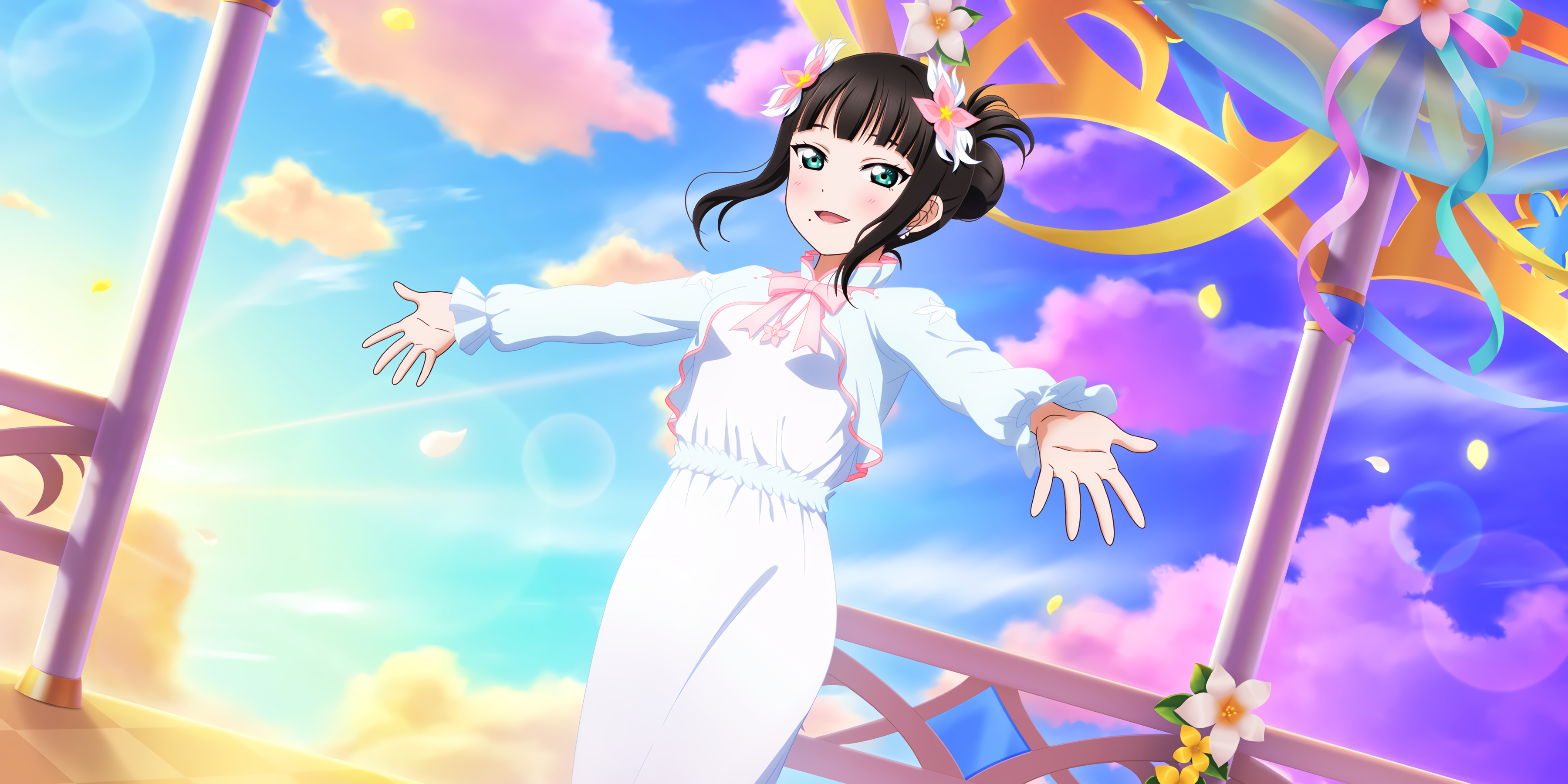 Kurosawa Dia Love Live Sunshine Anime Anime Girls Flower In Hair Clouds 3600x1800