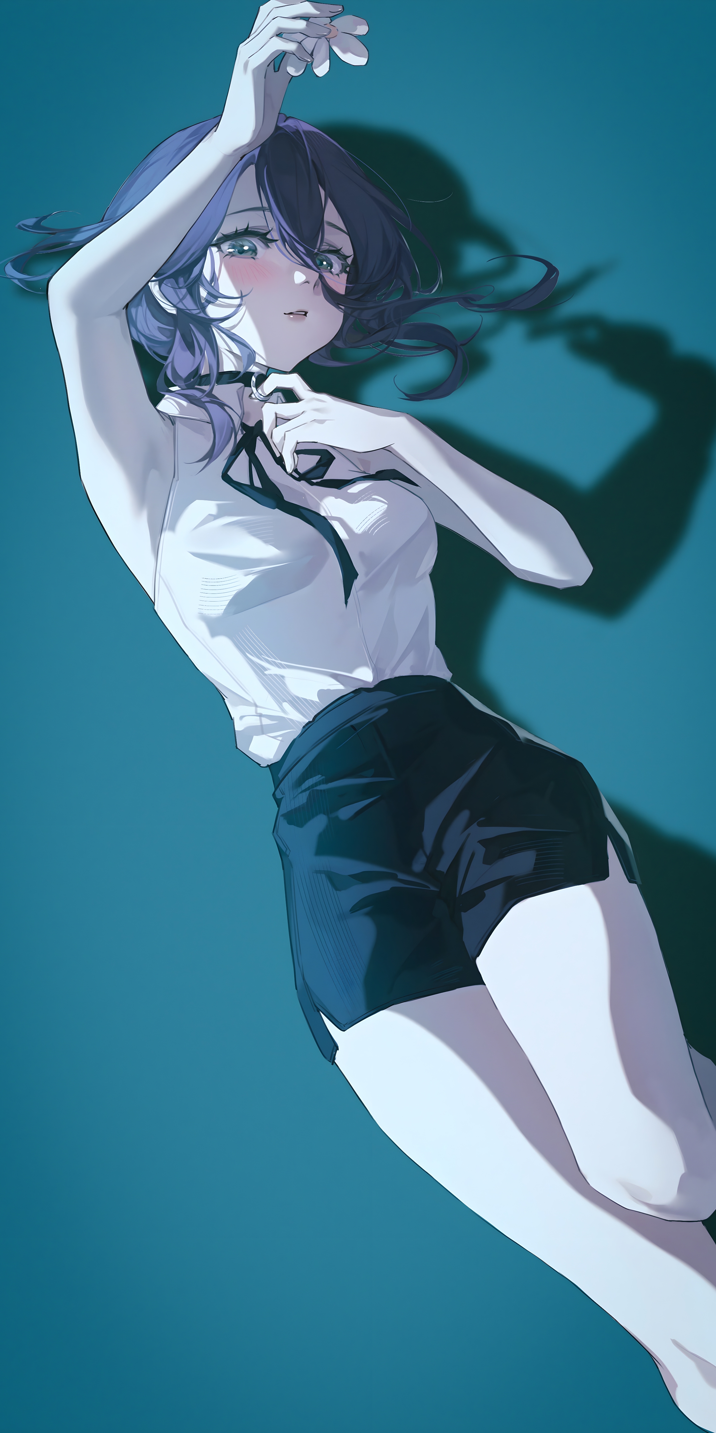 Anime Anime Girls Chainsaw Man Reze Chainsaw Man Blue Hair Blue Eyes Shadow Choker 2400x4800