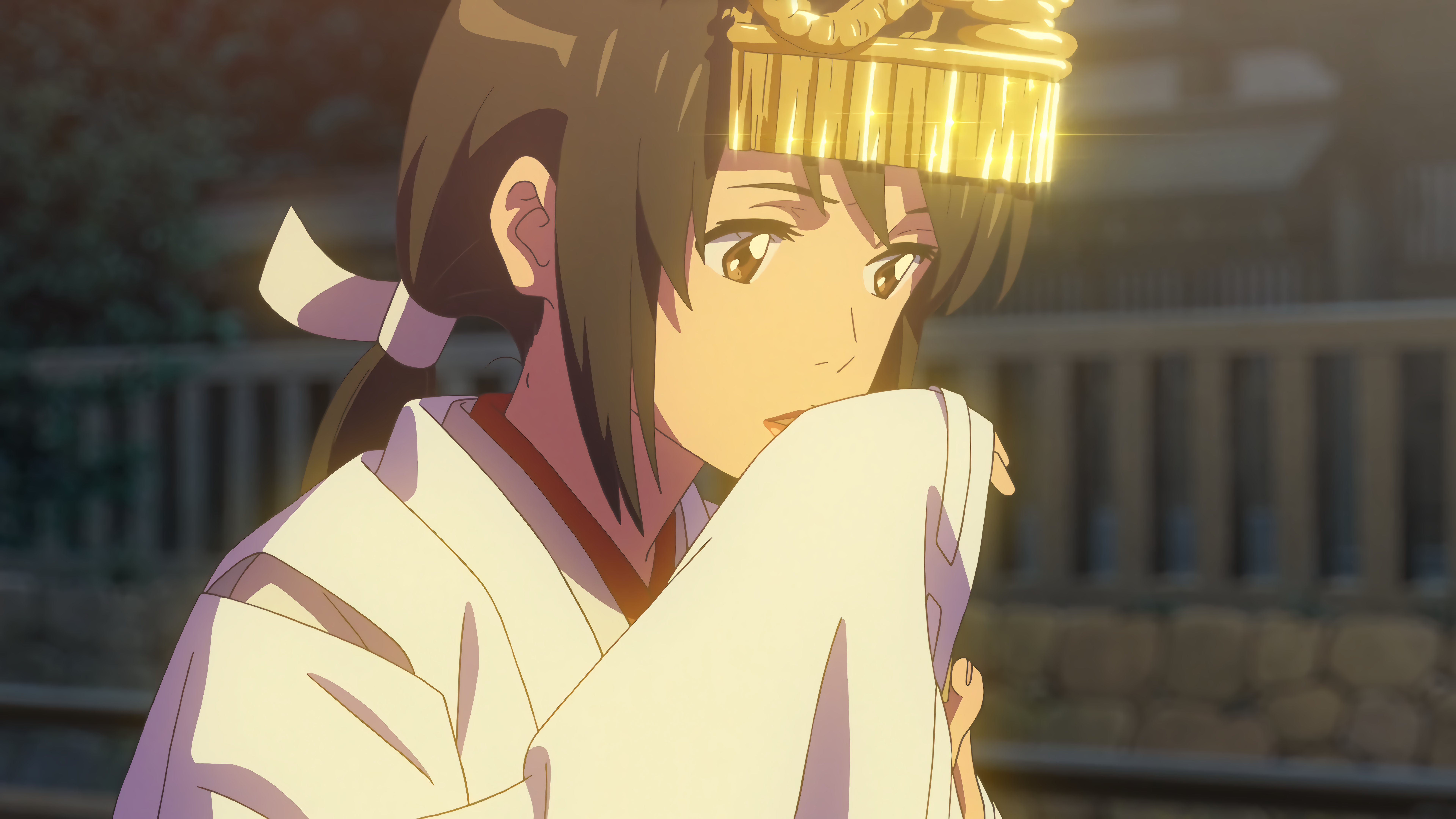 Miyamizu Mitsuha Anime Anime Girls Golden Clothing Women White Kimono Kimi No Na Wa Anime Screenshot 7680x4320