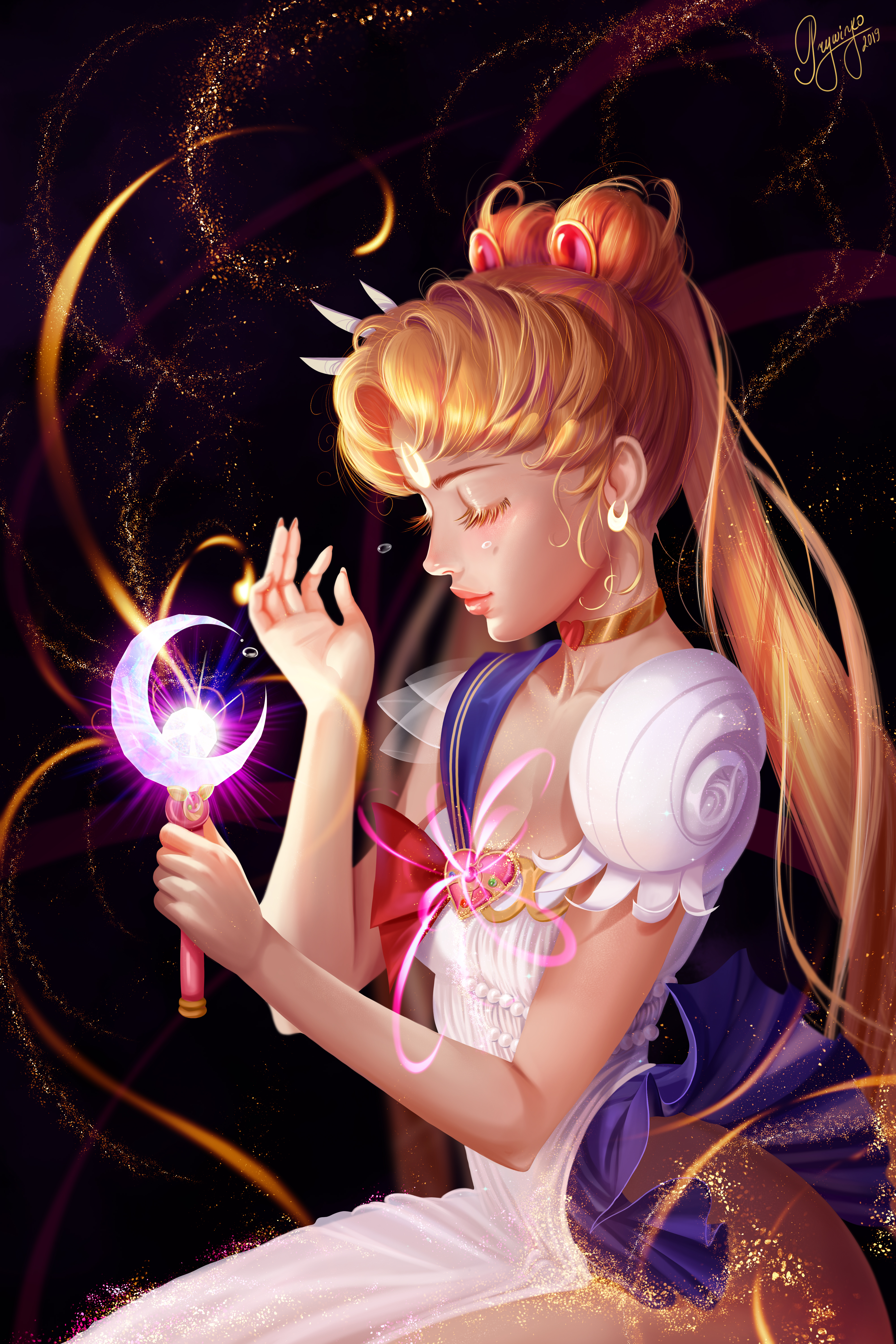 Sailor Moon Tsukino Usagi Anime Anime Girls Twintails Closed Eyes Profile Dress 2D Artwork Drawing F 4000x6000