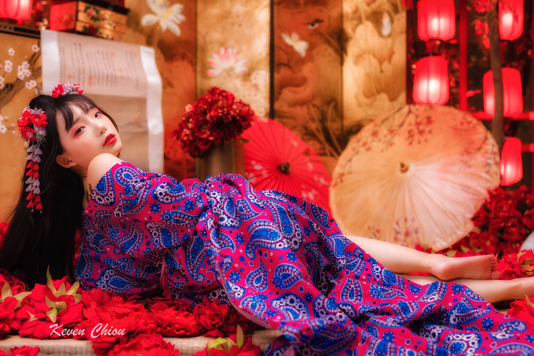 Ning Shioulin Women Model Asian Kimono Geisha Bare Shoulders Women Indoors 2048x1365