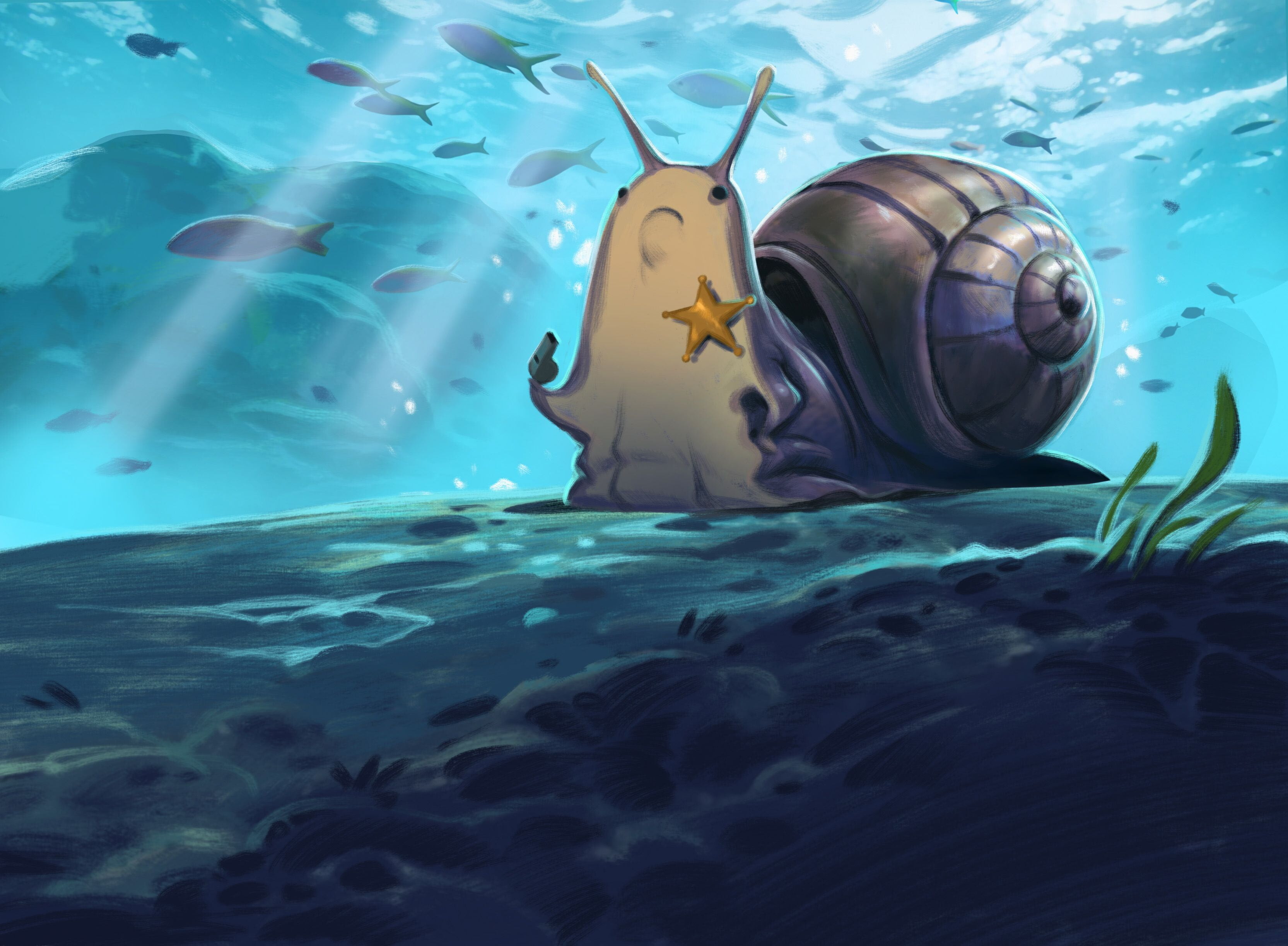 Snail Sea Fish Animals Underwater Water Whistle Sun Rays Digital Art Artwork 3330x2445