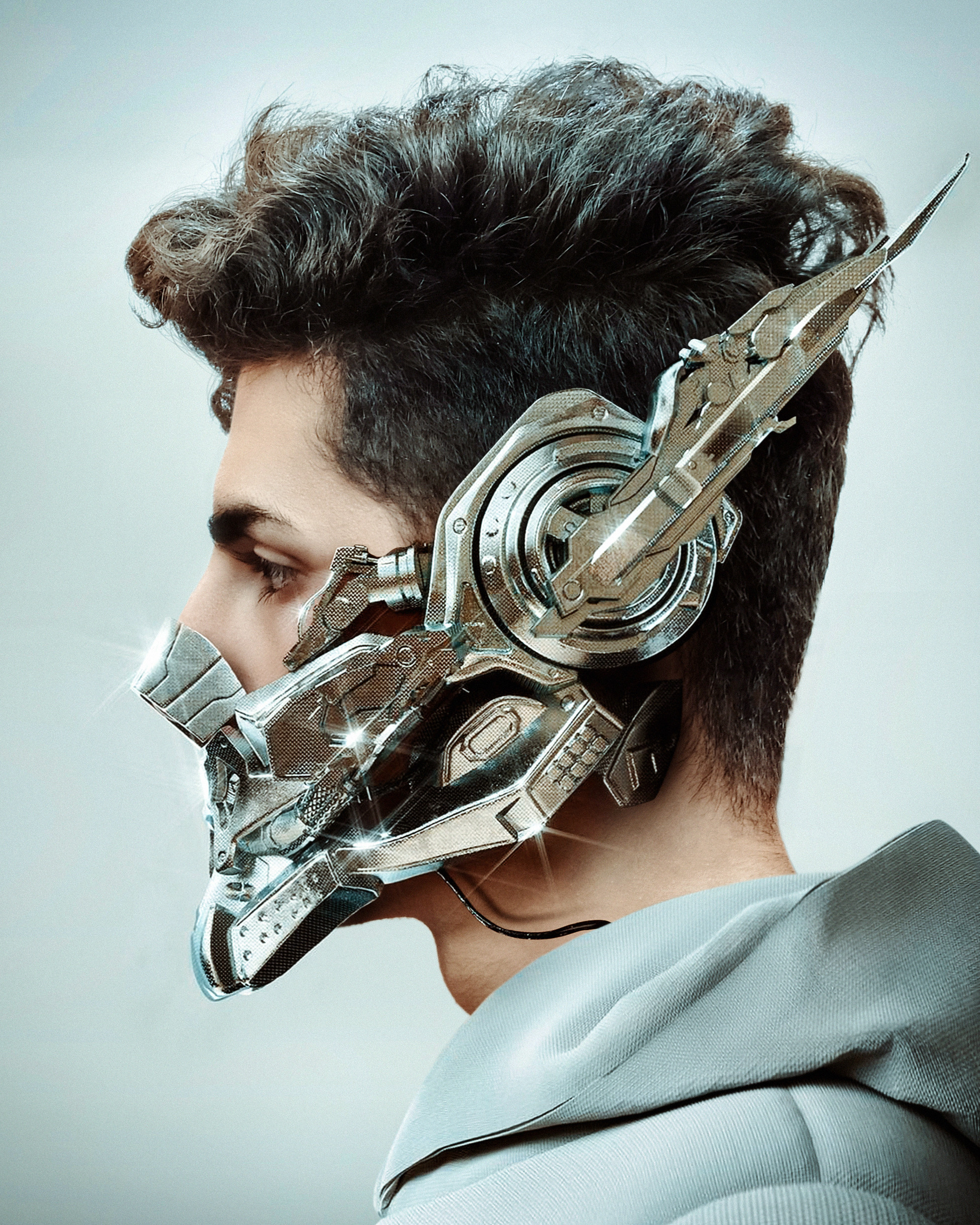 Cyborg 3D Profile Concept Art Futuristic Mask Face Mask 1950x2438