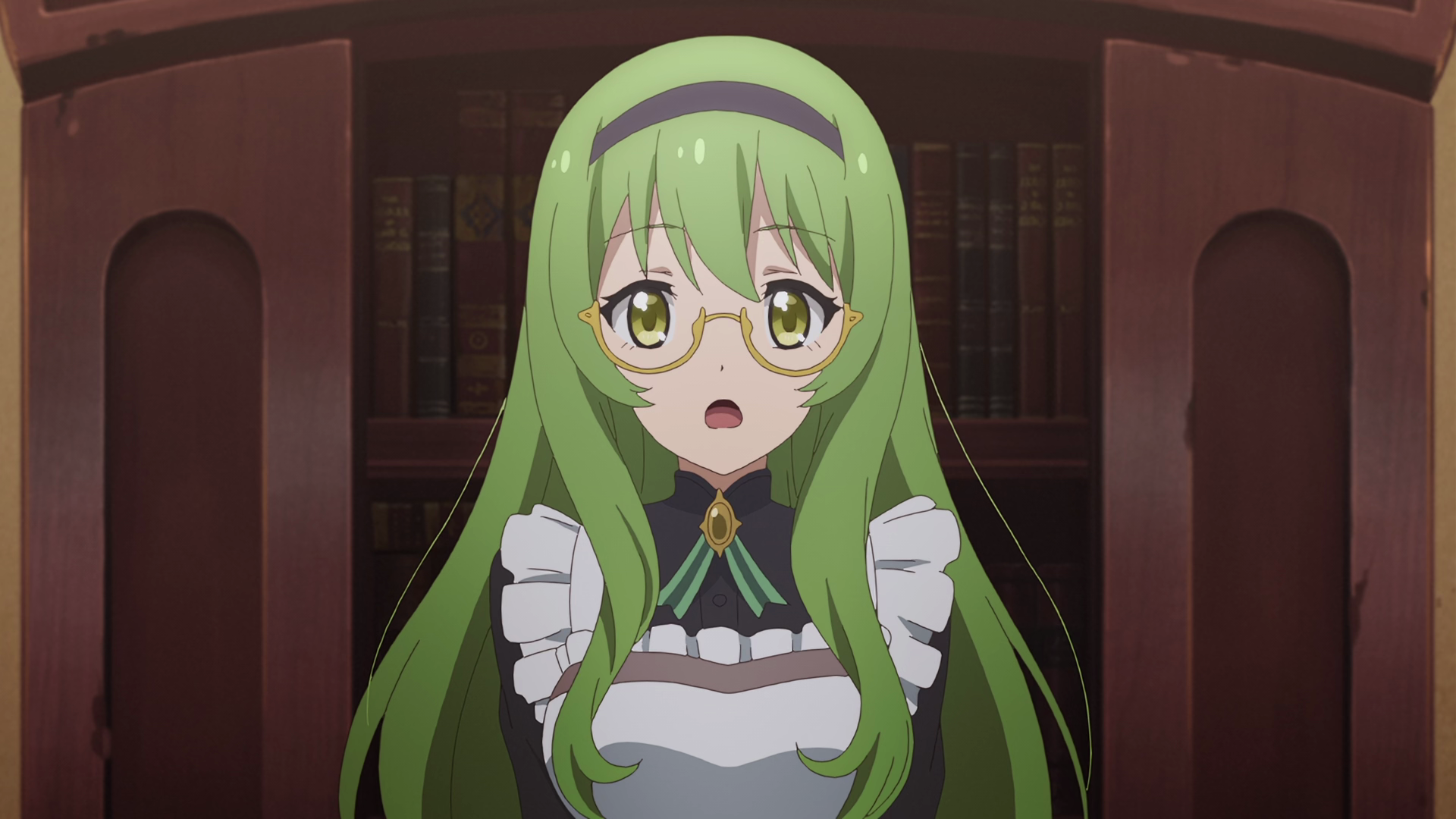 Anime Girls Princess Connect Re Dive Green Hair Green Eyes Glasses Long Hair Maid Maid Outfit Anime  1920x1080