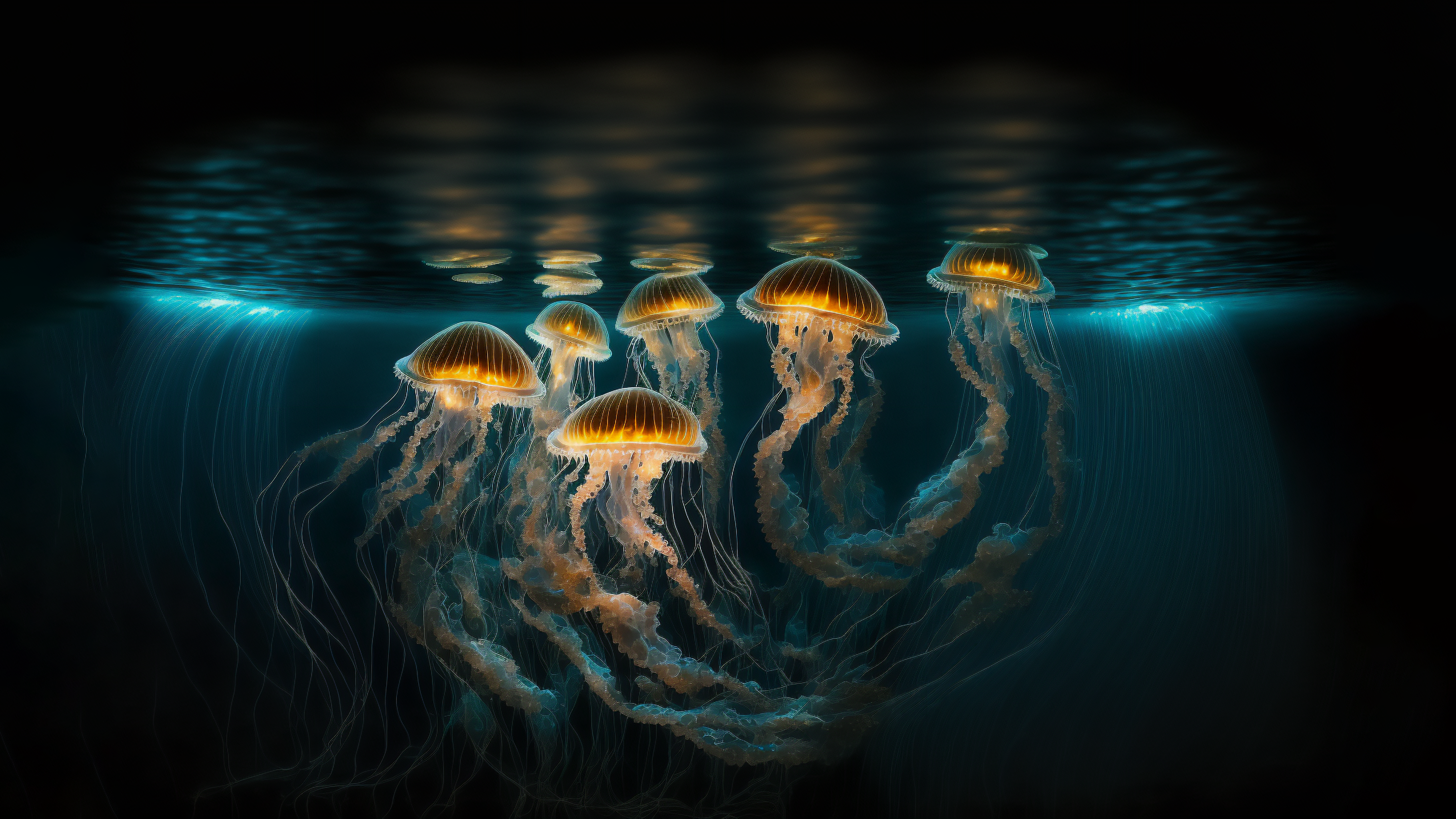 Ai Art Jellyfish Underwater Water Animals 3640x2048