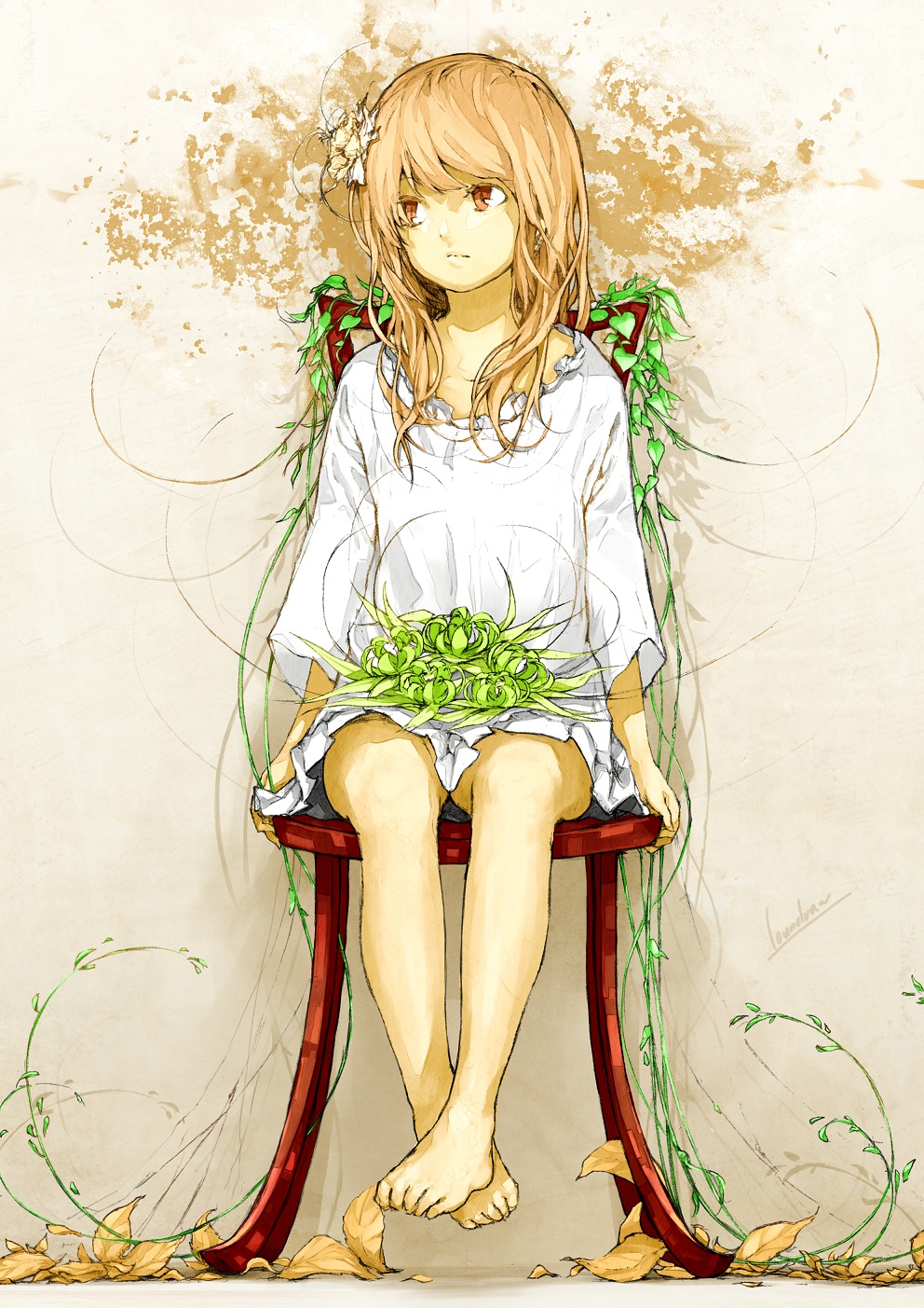 Anime Girls Loundraw Sitting Skirt Flowers 992x1403