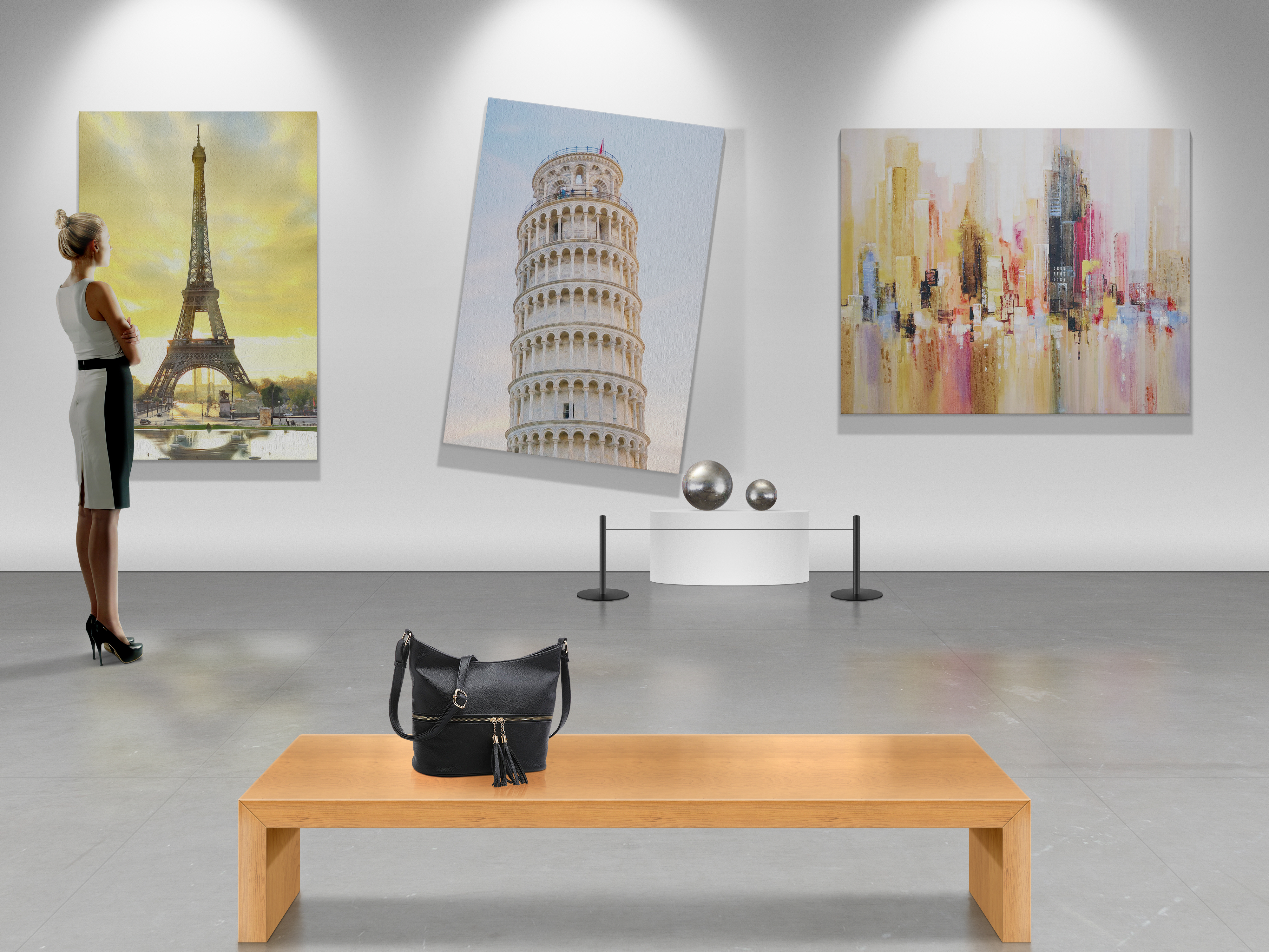 Art Gallery Picture Frames Purse Eiffel Tower Building Picture Women Leaning Tower Of Pisa 4000x3000