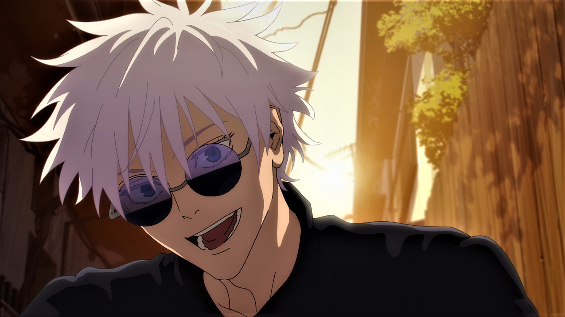 Jujutsu Kaisen Satoru Gojo White Hair Glasses Sunlight Trees Smiling Blue Eyes Anime Anime Screensho 1920x1080