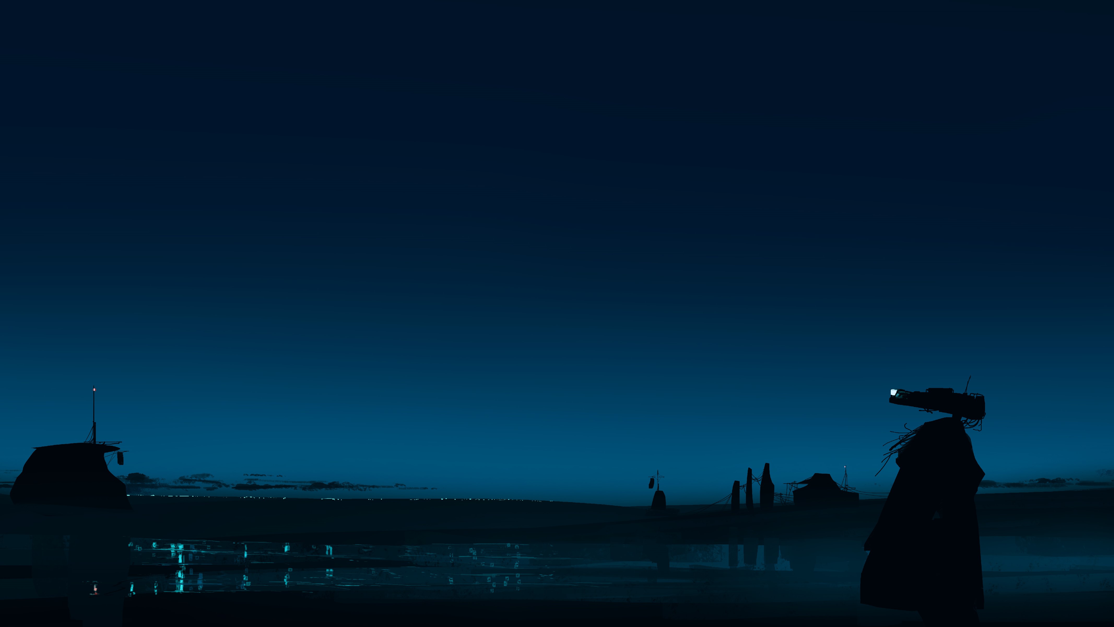 Gracile Pixiv Digital Art Artwork Night Sky Water Reflection Silhouette 4267x2400