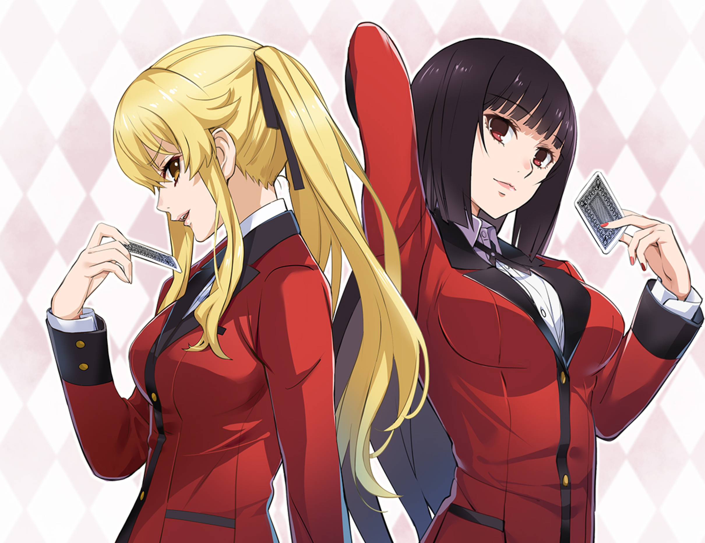 Anime Anime Girls Kakegurui Jabami Yumeko Saotome Meari Long Hair Black Hair Twintails Blonde Two Wo 2420x1864