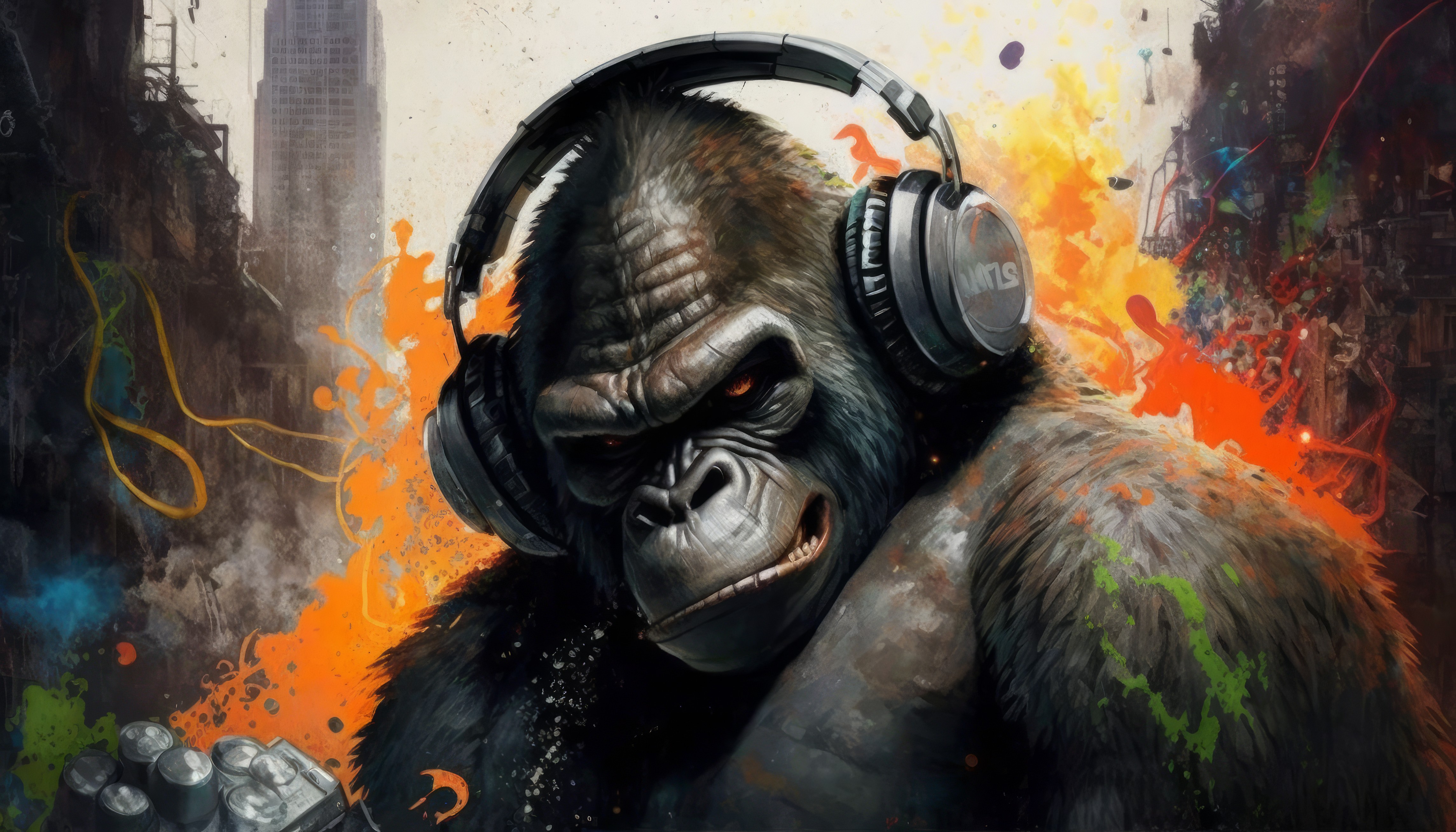 Ai Art Illustration King Kong Headphones Animals Colorful 4579x2616