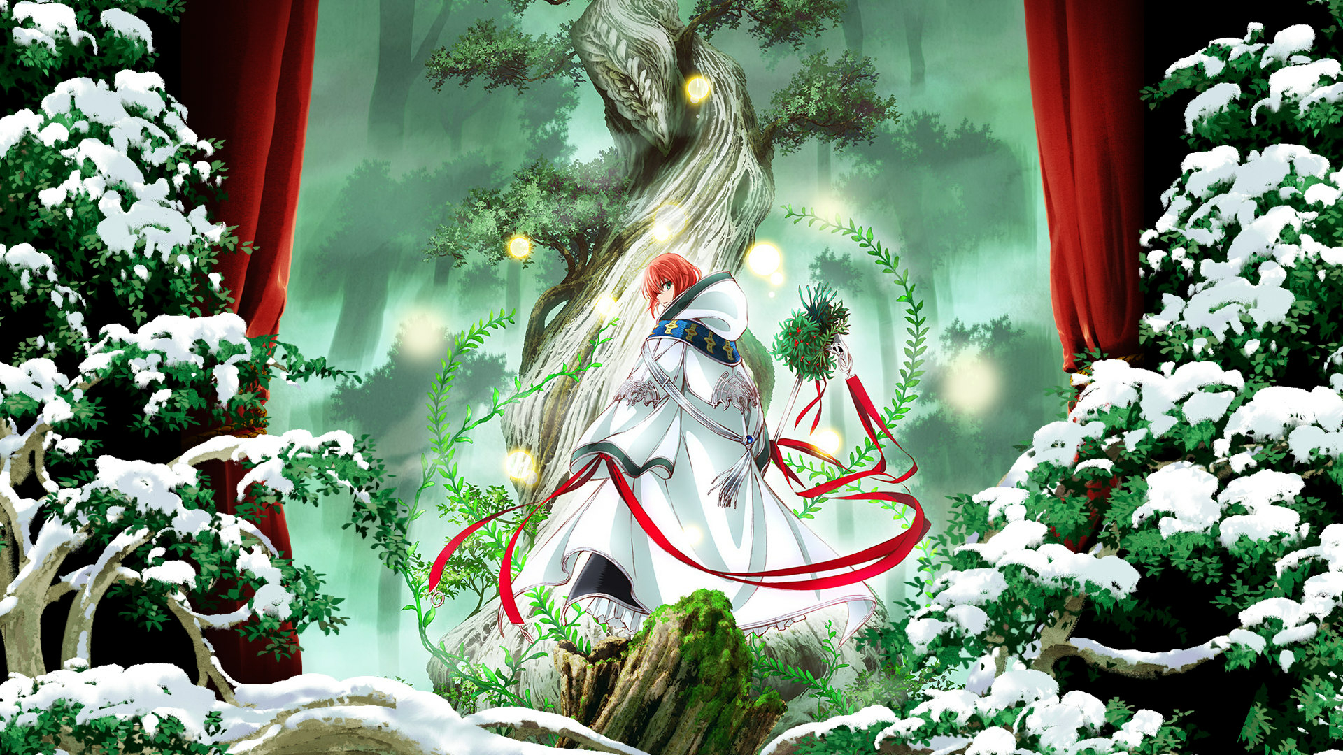 Mahoutsukai No Yome Hatori Chise Anime Girls Redhead Short Hair Snow Looking At Viewer Trees 1920x1080