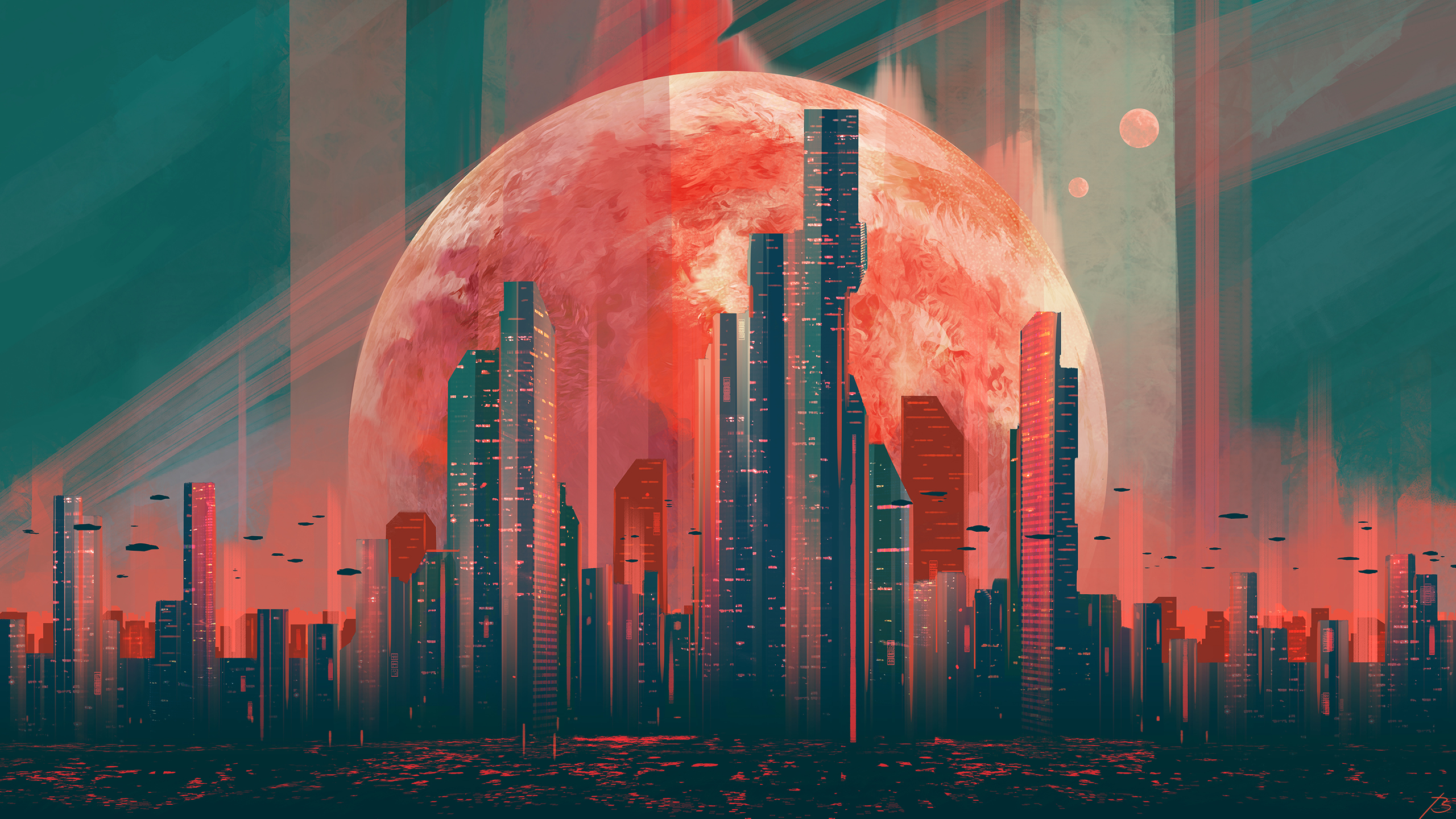 JoeyJazz Science Fiction Cityscape Digital Painting Digital Art City Skyscraper Building Futuristic 2560x1440