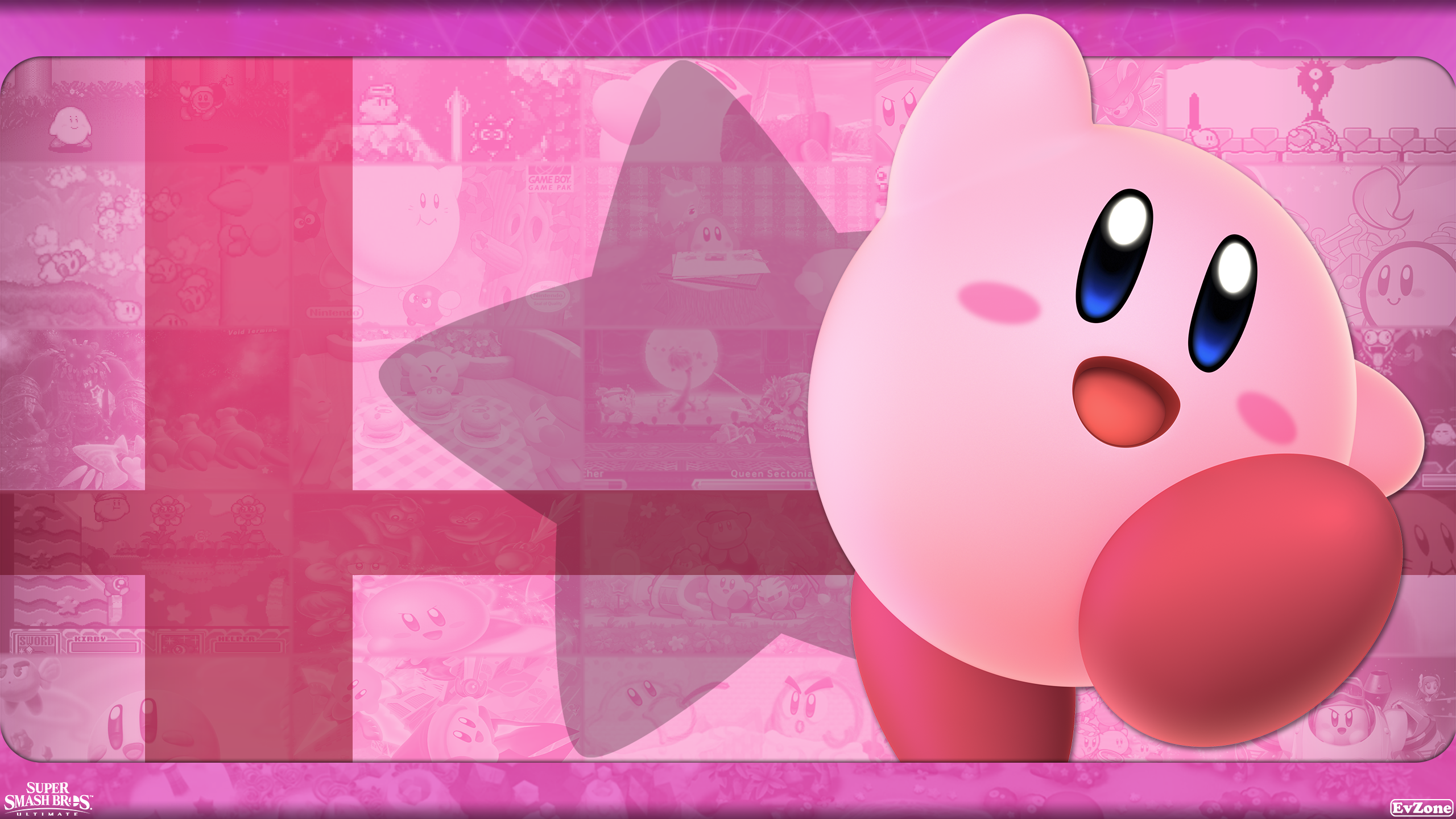 Kirby Super Smash Bros Ultimate Nintendo Pink Background Super Smash Brothers Video Games Digital Ar 2560x1440