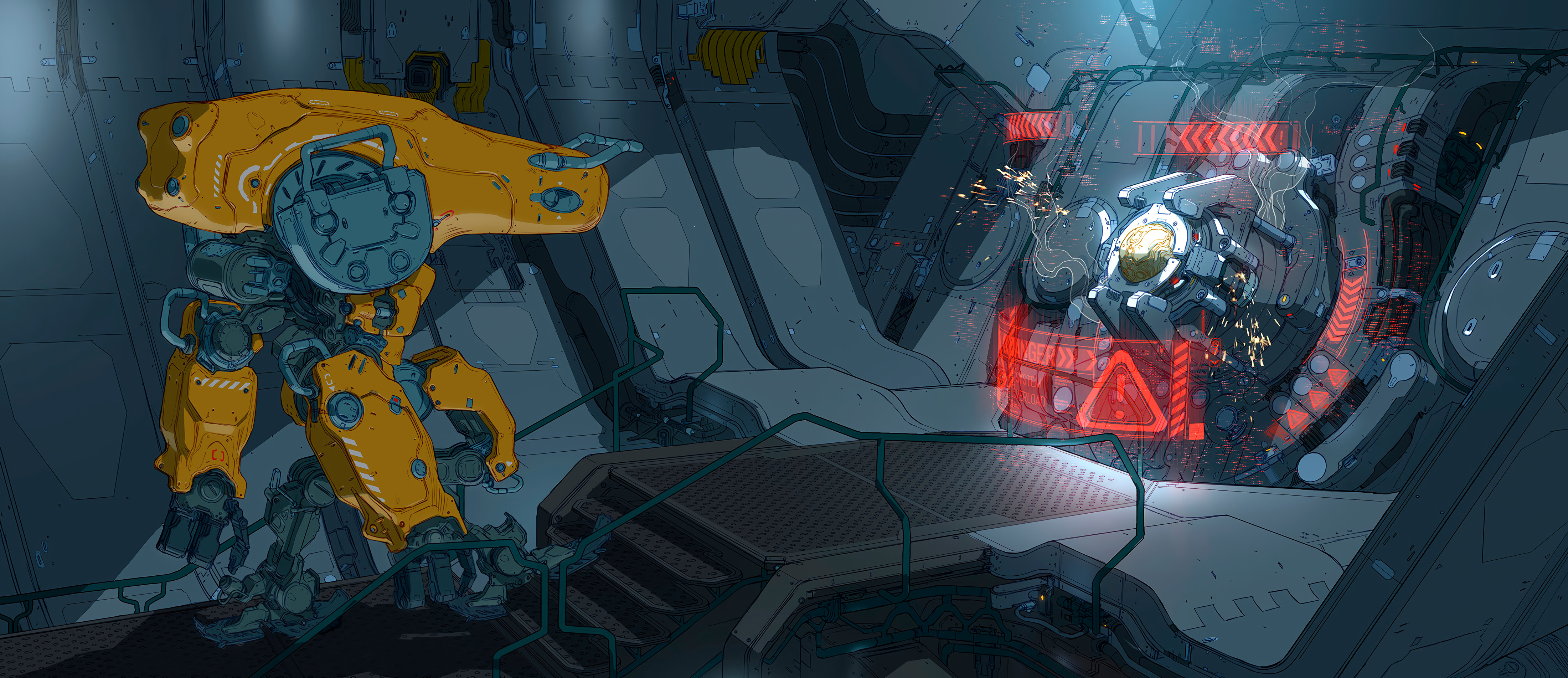 4K Cyberpunk Futuristic Robot Environment Ultrawide 4400x1902