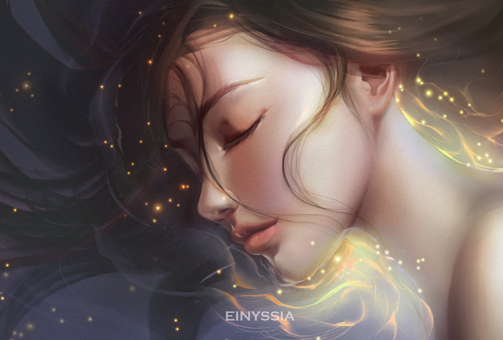Einyssia Digital Art Artwork Illustration Painting Fantasy Art Fantasy Girl Sleeping Closed Eyes Lon 1920x1299